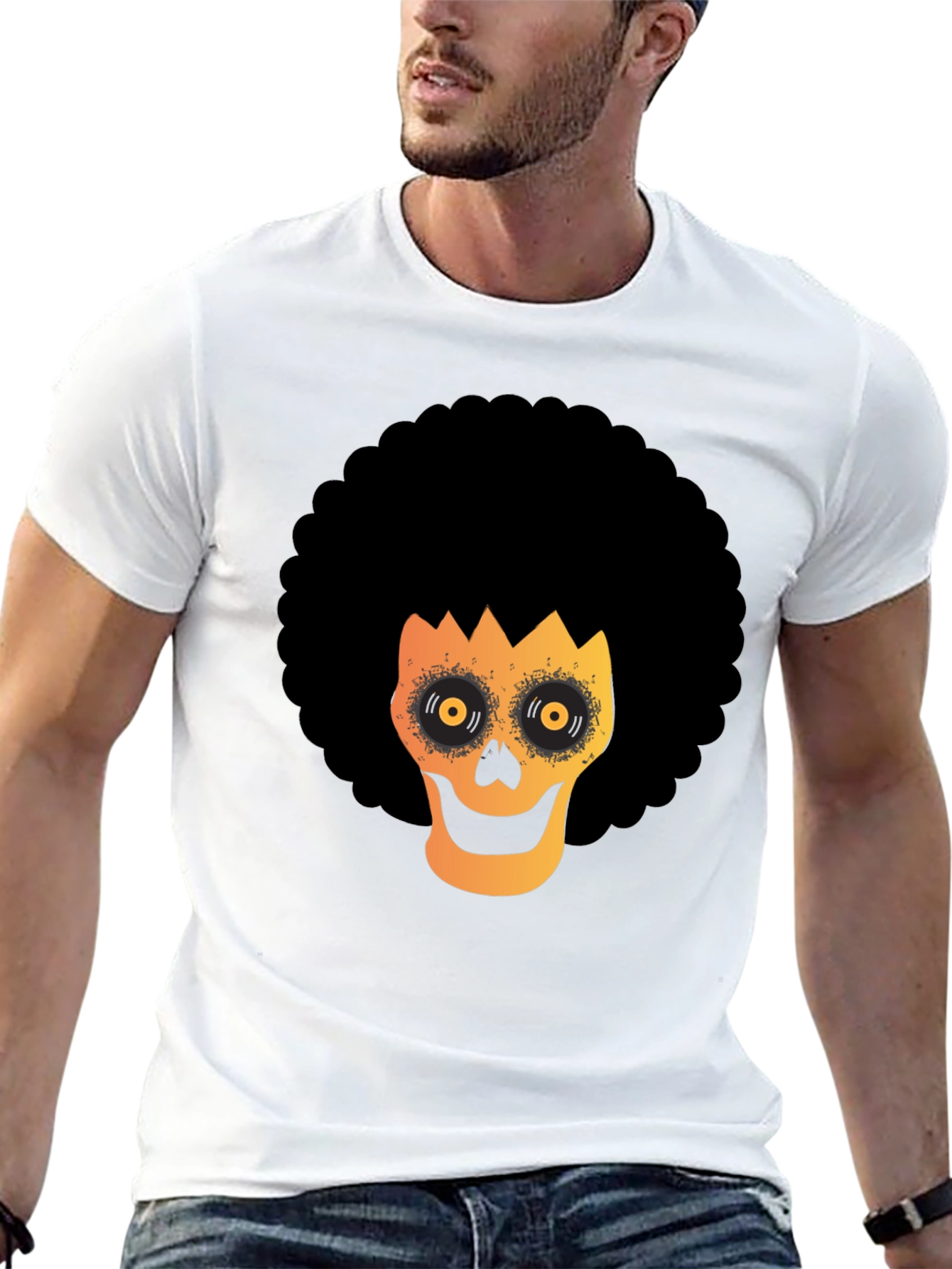 Black Afro Skull Graphic Tee - Spooky Fun! view 13