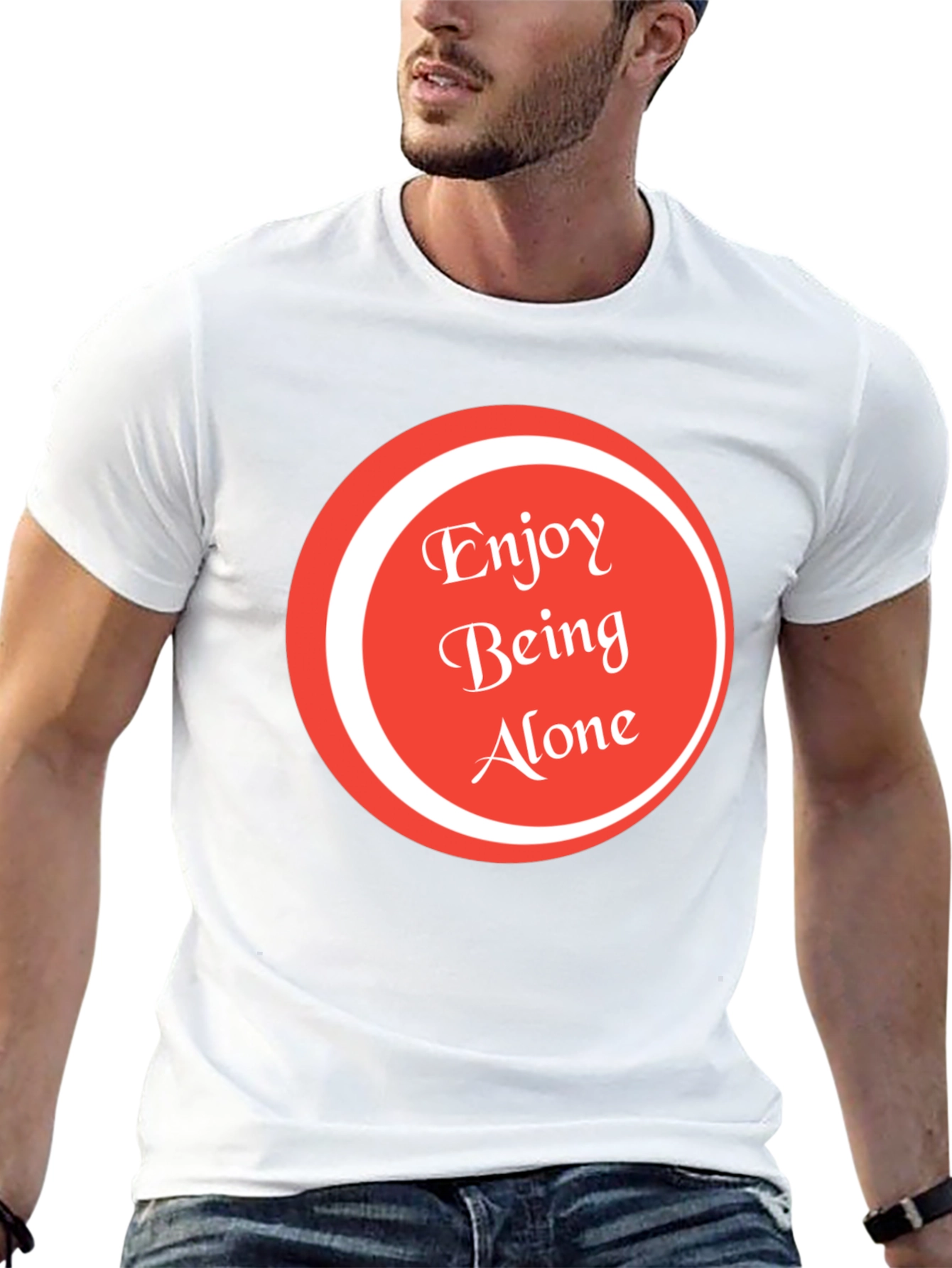 Black Enjoy Being Alone Graphic Tee - Soft Cotton view 13