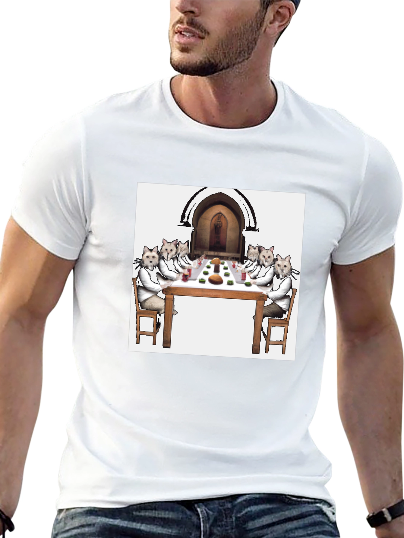Black Cat Supper Black T-Shirt - Unique Feline Dinner Party Design view 13