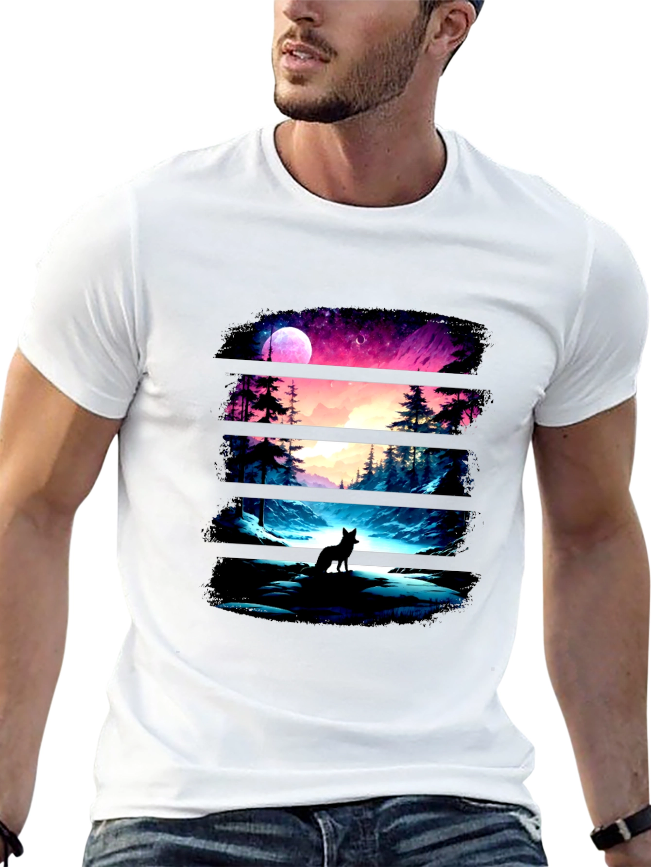 Black Wolf Landscape Black Graphic Tee view 13