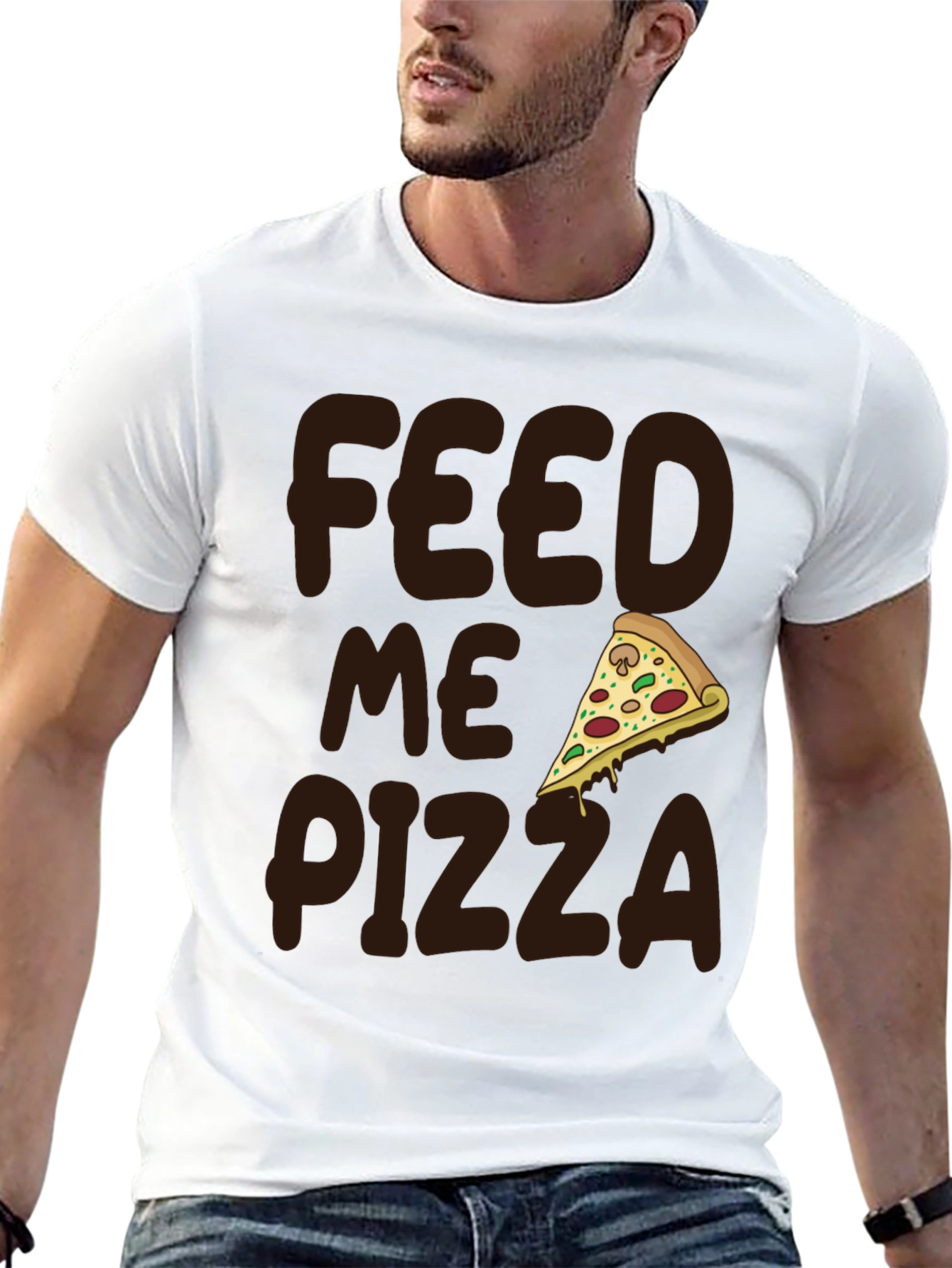 Black Feed Me Pizza Graphic Tee - Funny Food Lover Shirt view 13