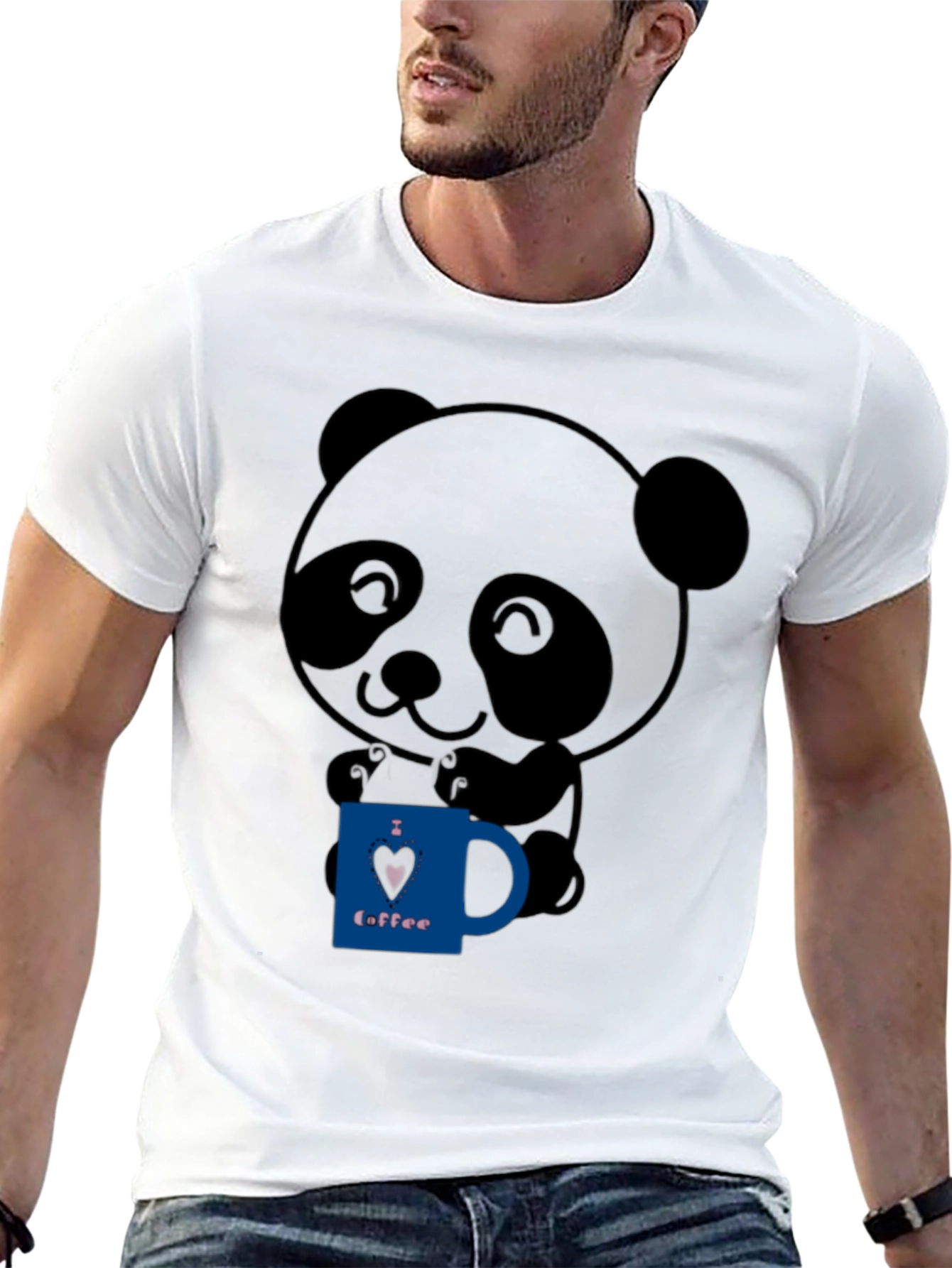 Black Cute Panda Bear I Love Coffee Graphic T-Shirt view 13
