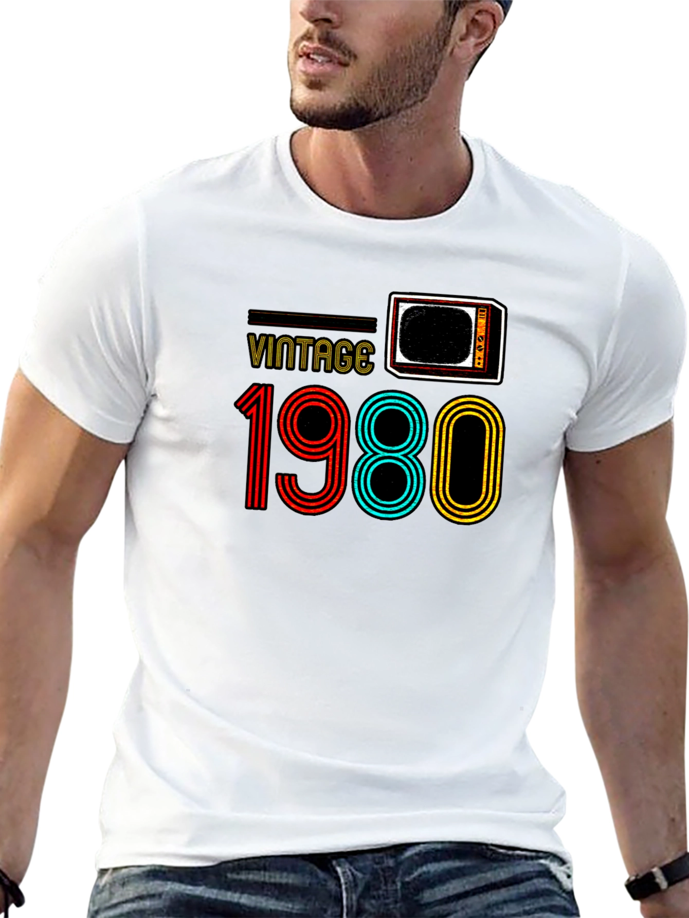 Black Vintage 1980 Retro TV T-Shirt view 13