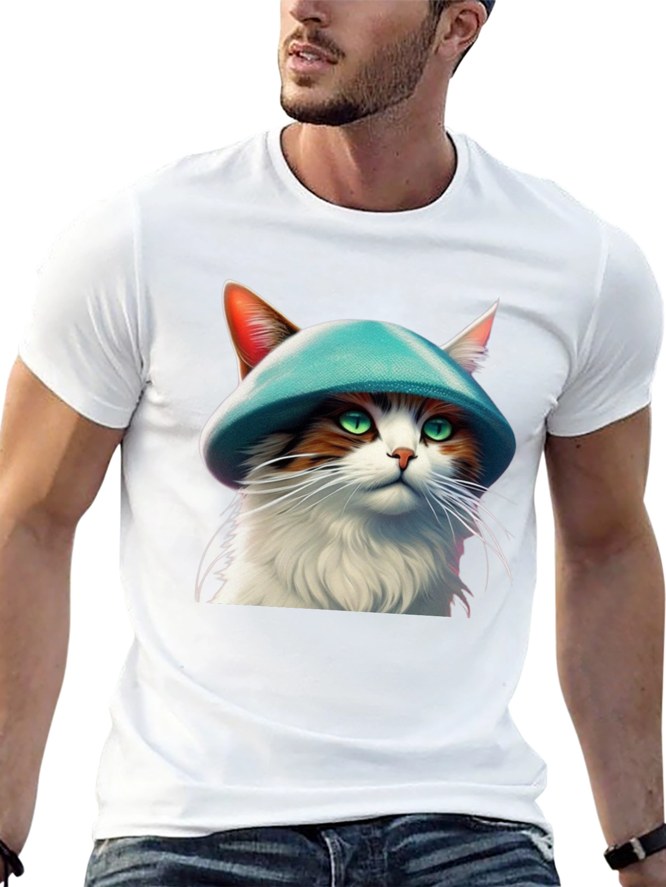 Black Cat with Hat Graphic T-Shirt view 13