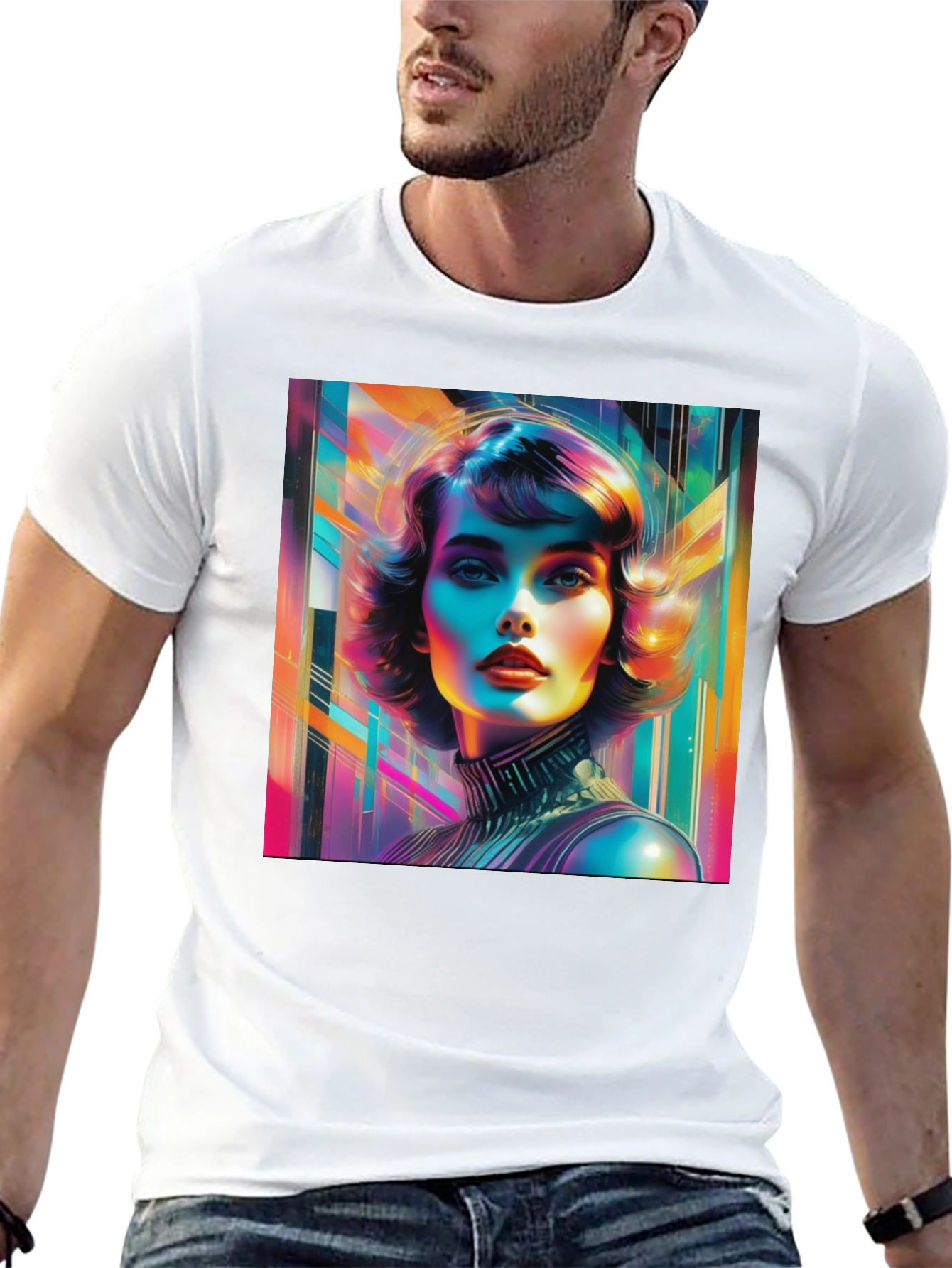 Black Vivid Retro Woman Graphic Tee - Modern Art Style view 13
