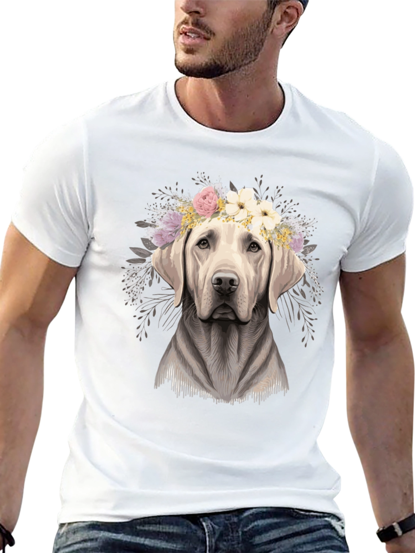 Black Dog with Flower Crown Graphic Tee - Black view 13
