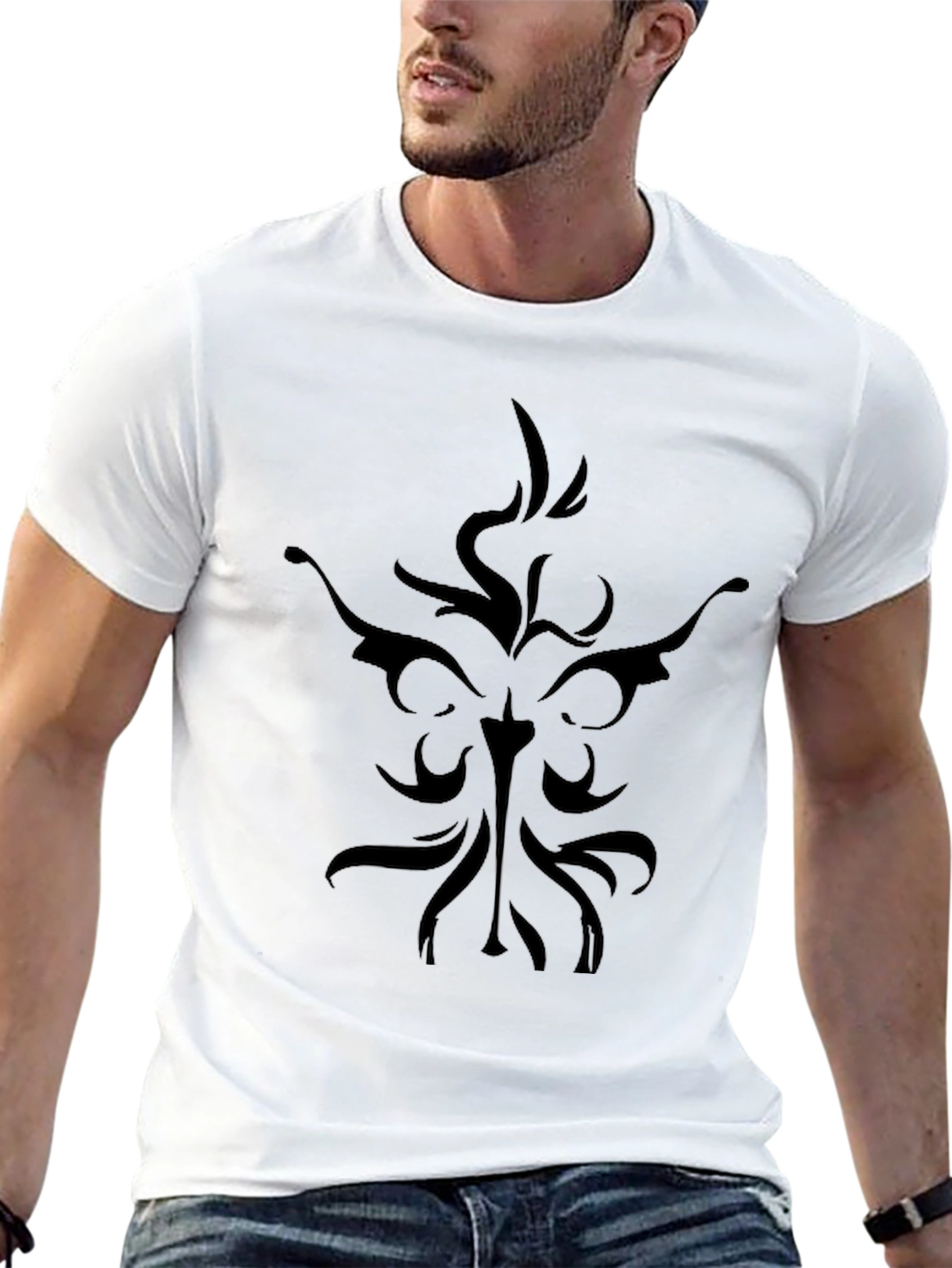 Black Men's Black T-Shirt with Abstract Design view 13