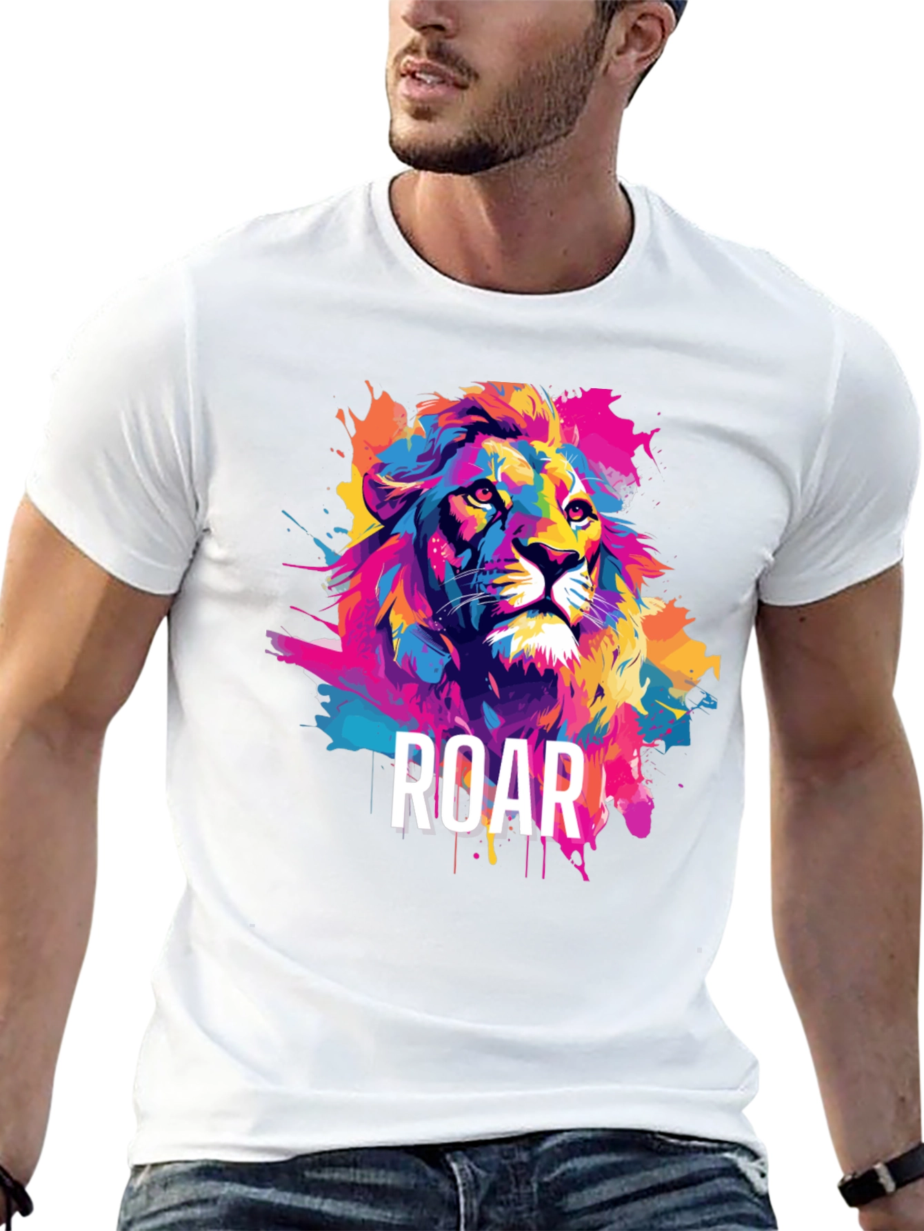 Black Colorful Lion Graphic Tee - ROAR view 13