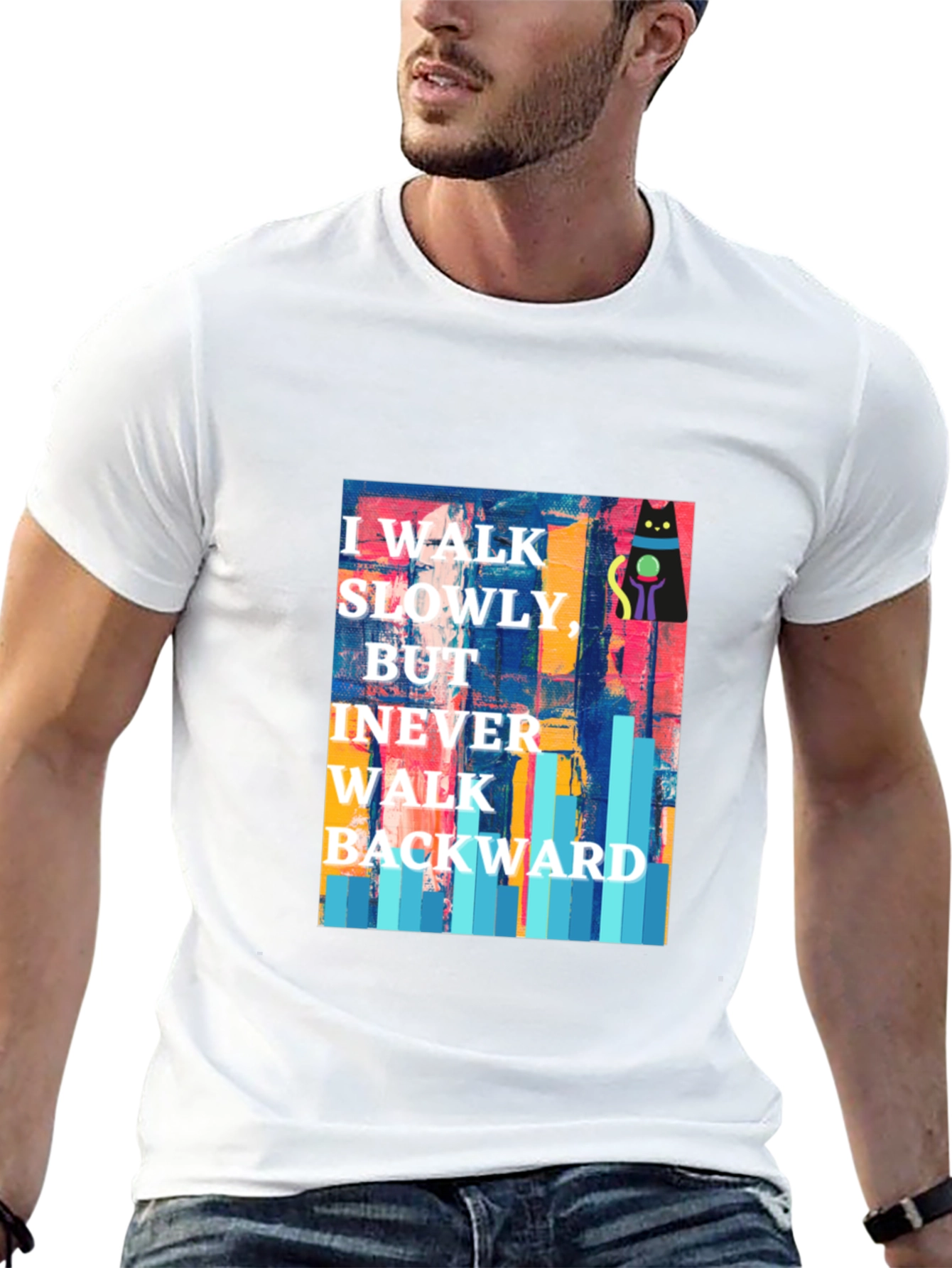 Black Abstract Cat Motivational T-Shirt view 13