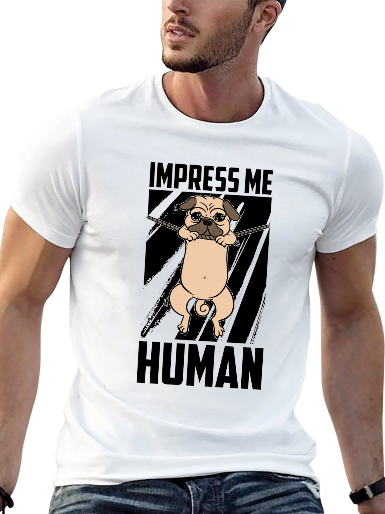 Black Impress Me Human Pug Graphic T-Shirt view 13