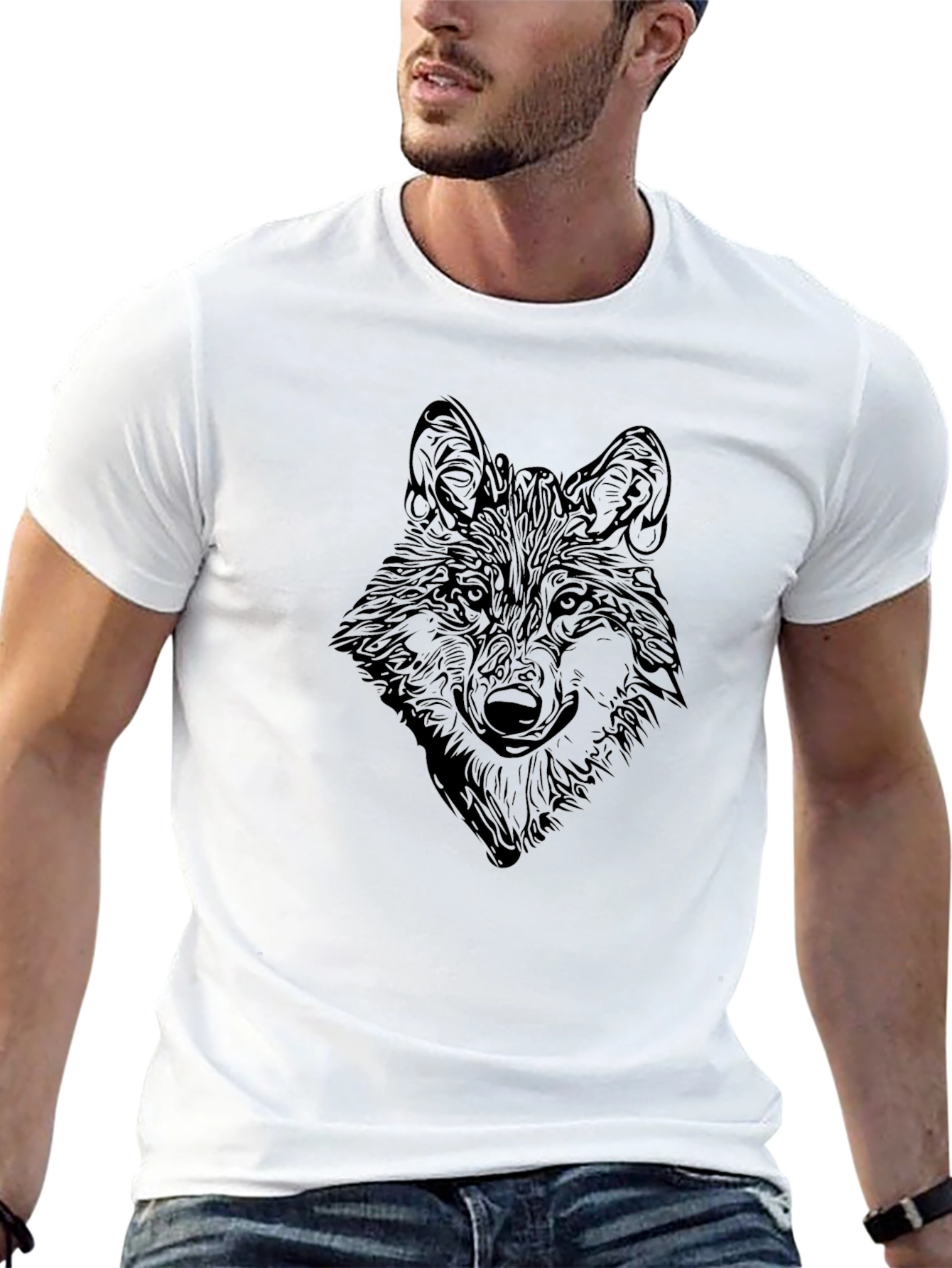Black Wolf Graphic Print Crew Neck Tee - Black view 13