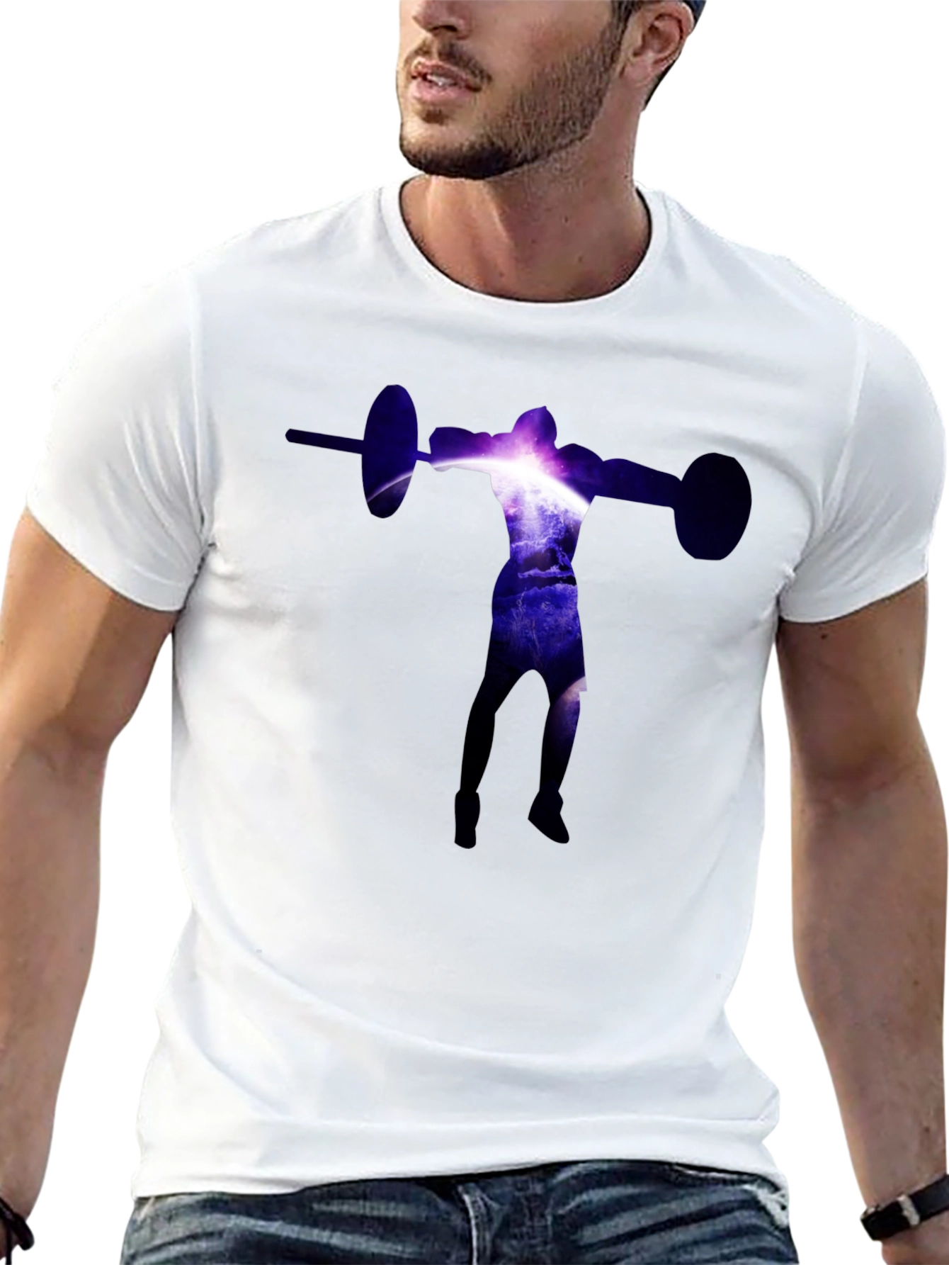 Black Galaxy Weightlifter Graphic Tee - Black Cotton Shirt view 13