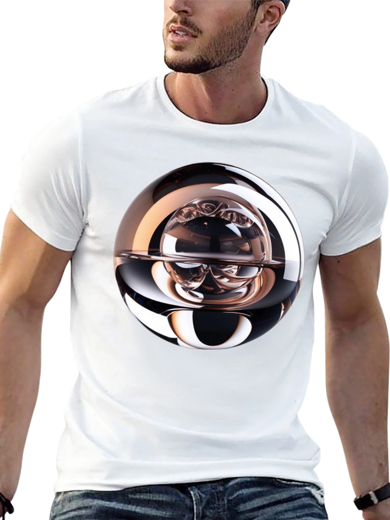 Black Abstract Sphere Graphic Tee - Modern Black T-Shirt view 13