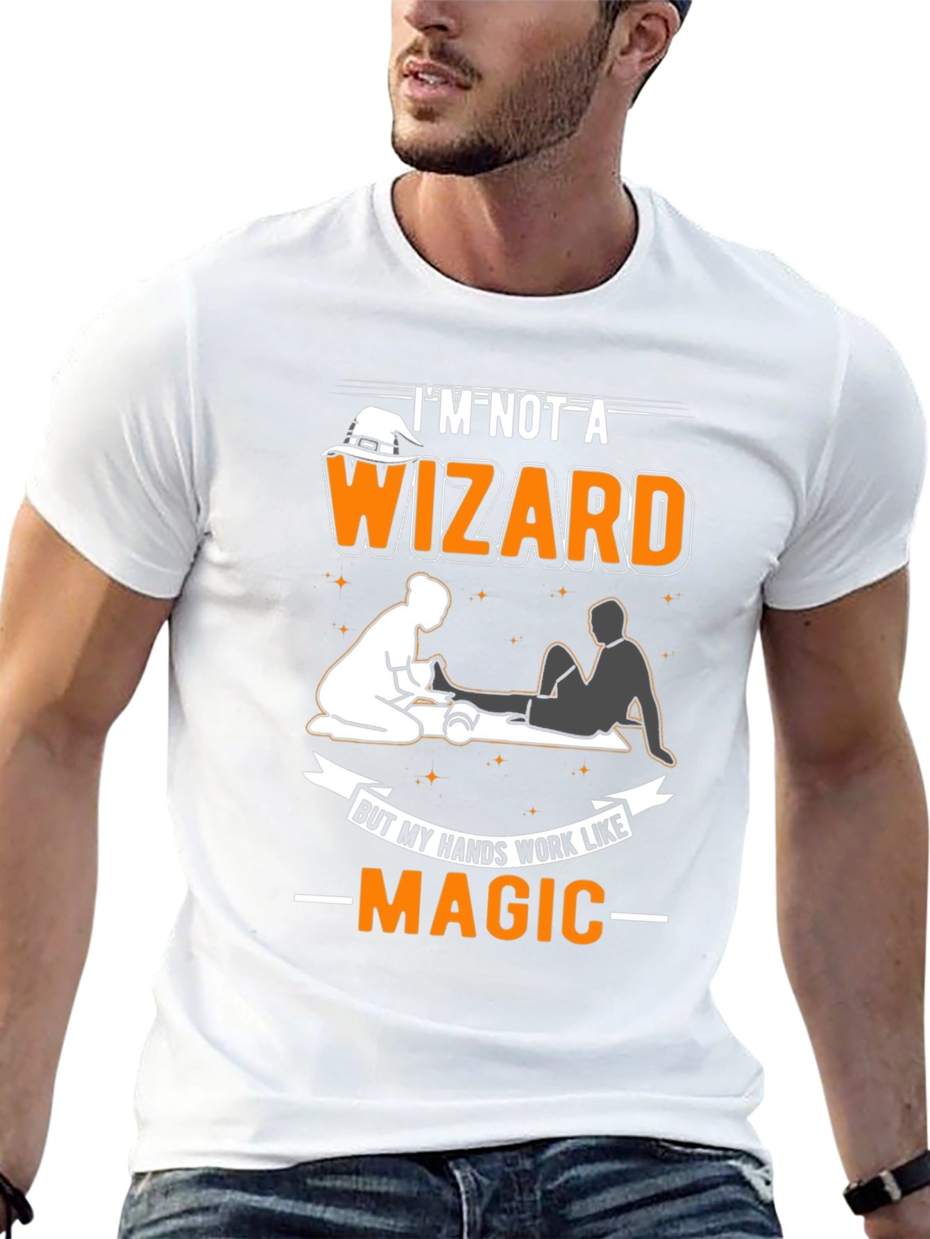 Black I'm Not A Wizard Massage Therapist T-Shirt view 13