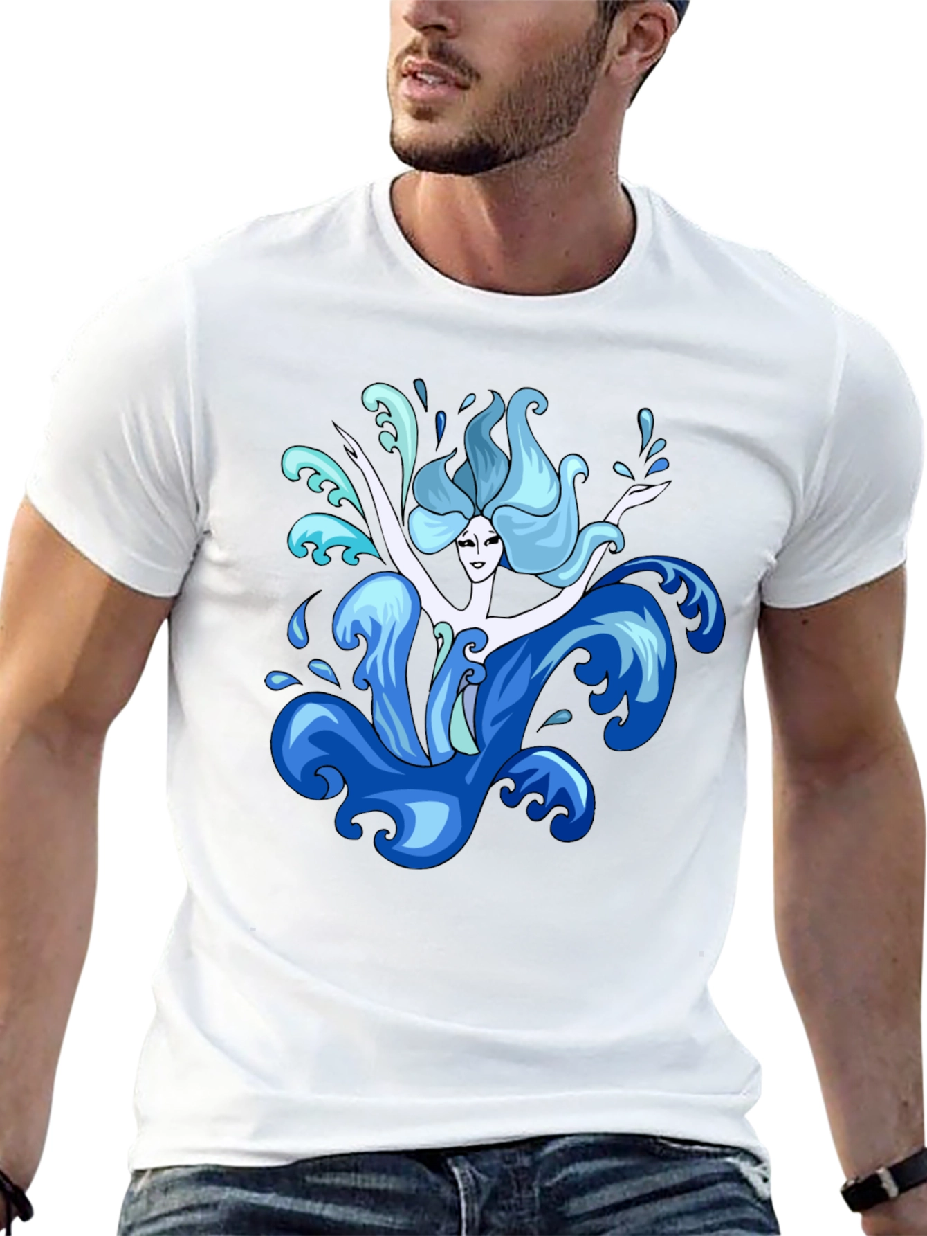 Black Water Nymph Graphic Tee - Black Cotton T-Shirt view 13