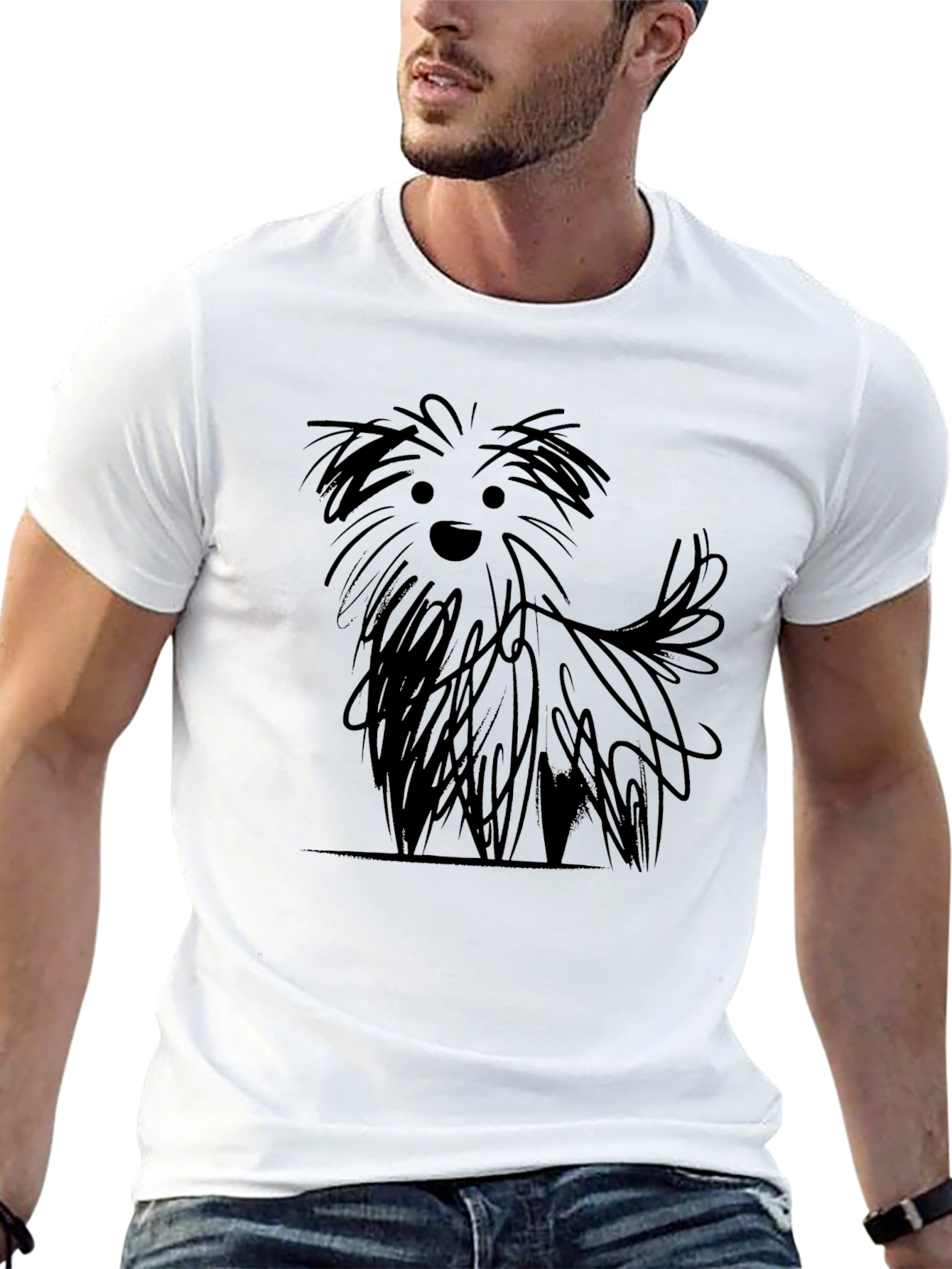 Black Dog Sketch Black T-Shirt view 13