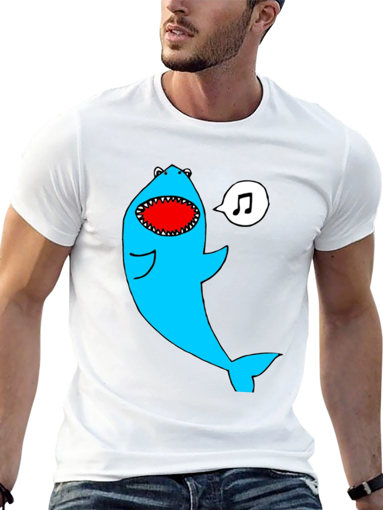 Black Singing Shark Graphic Tee - Black Cotton Blend view 13