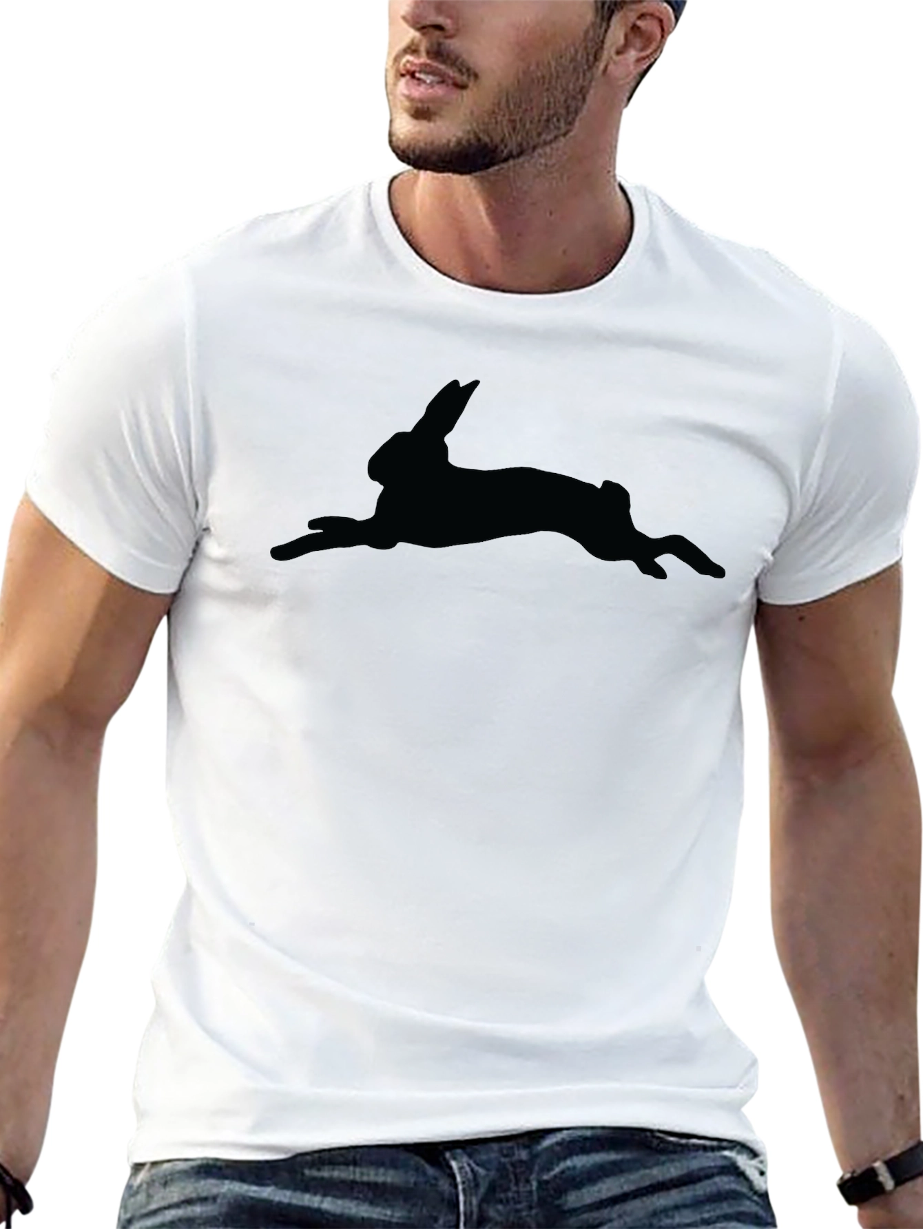 Black Black Hare Silhouette T-Shirt - Unisex Style view 13