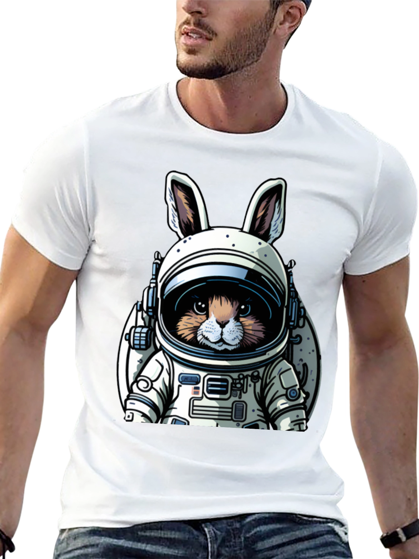 Black Astronaut Bunny Black T-Shirt view 13
