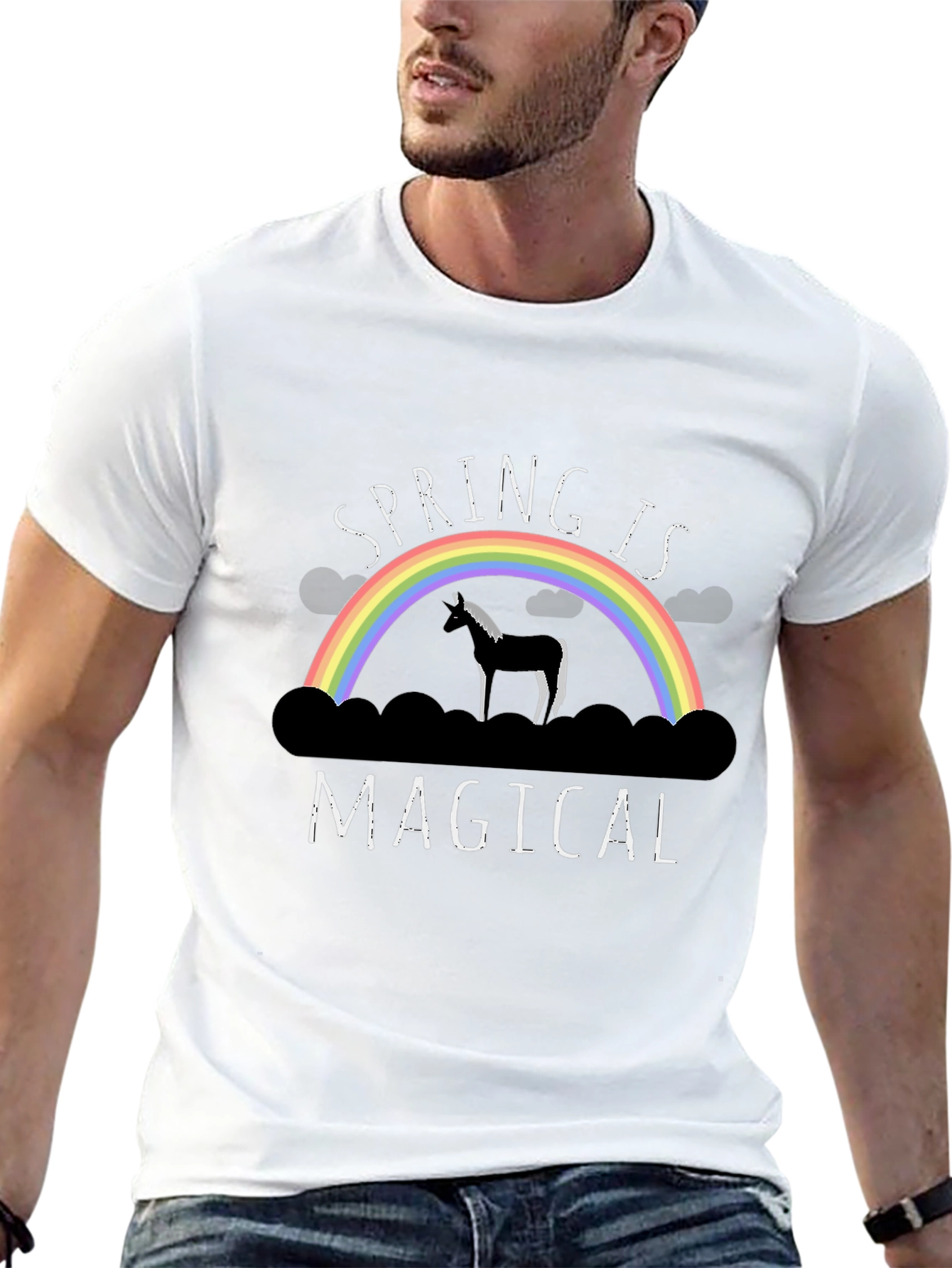 Black Spring Is Magical Unicorn Rainbow T-Shirt view 13