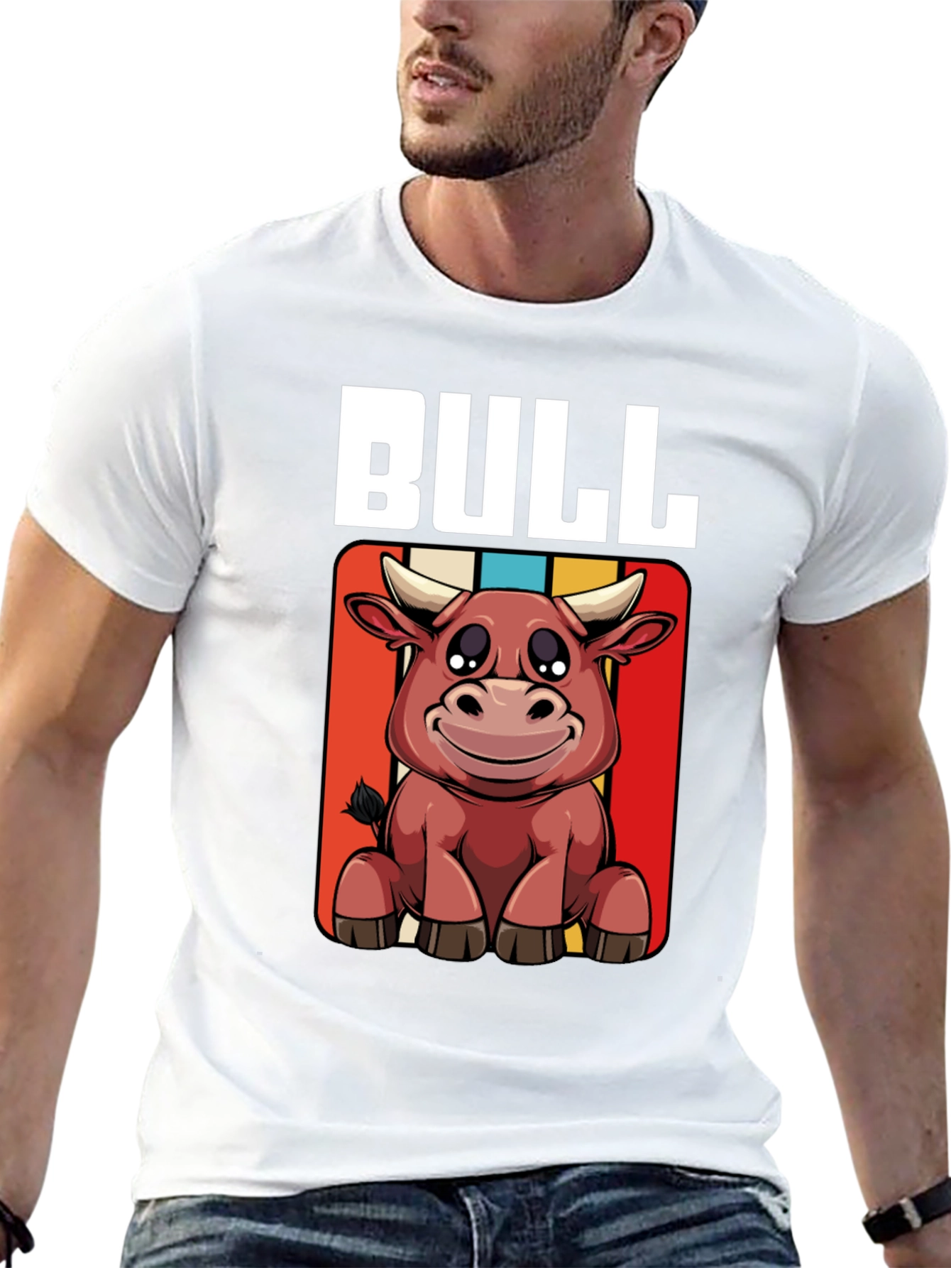 Black Bull Cartoon Graphic Tee - Black Cotton T-Shirt view 13
