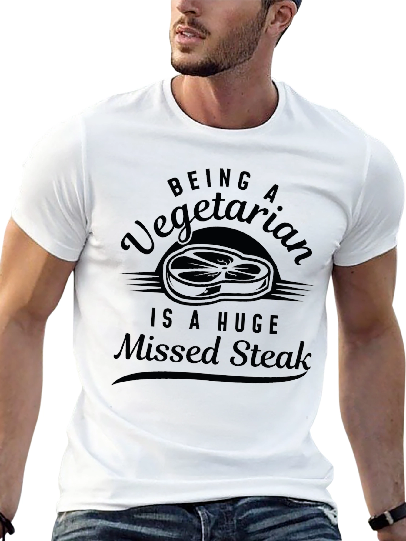 Black Funny Vegetarian Missed Steak Graphic T-Shirt view 13