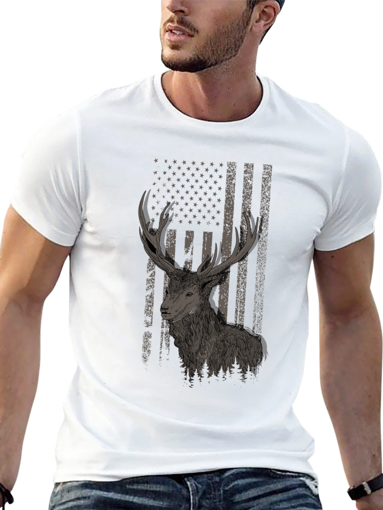 Black Deer Flag Graphic Tee - Black Cotton Blend view 13
