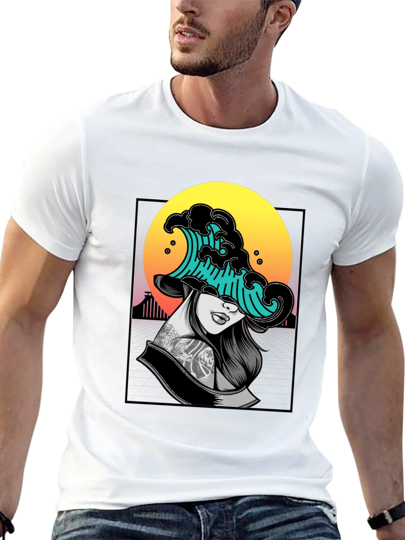 Black Wave Woman Graphic Tee - Unique Black T-Shirt view 13