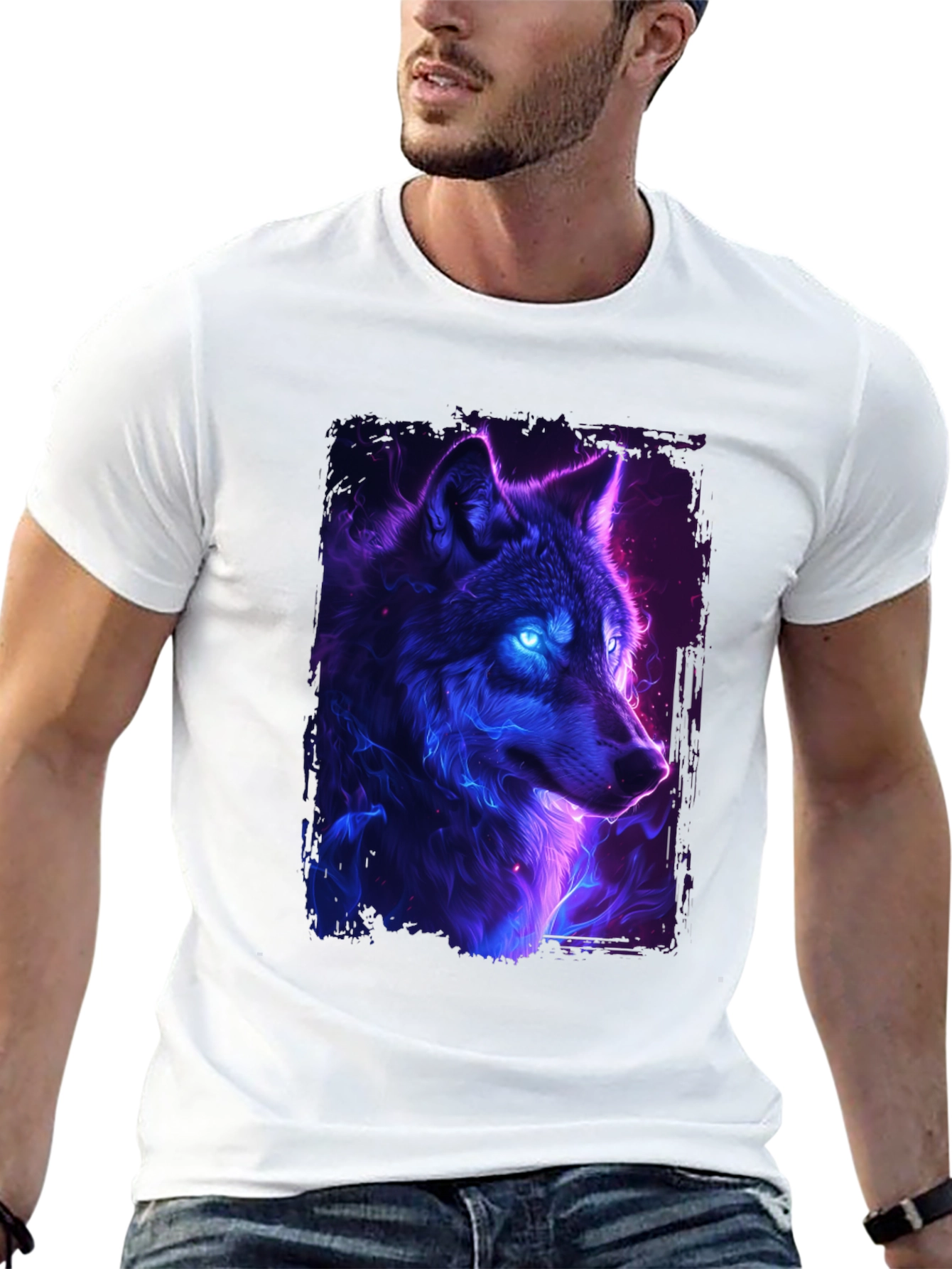 Black Neon Wolf Graphic Tee - Black T-Shirt view 13