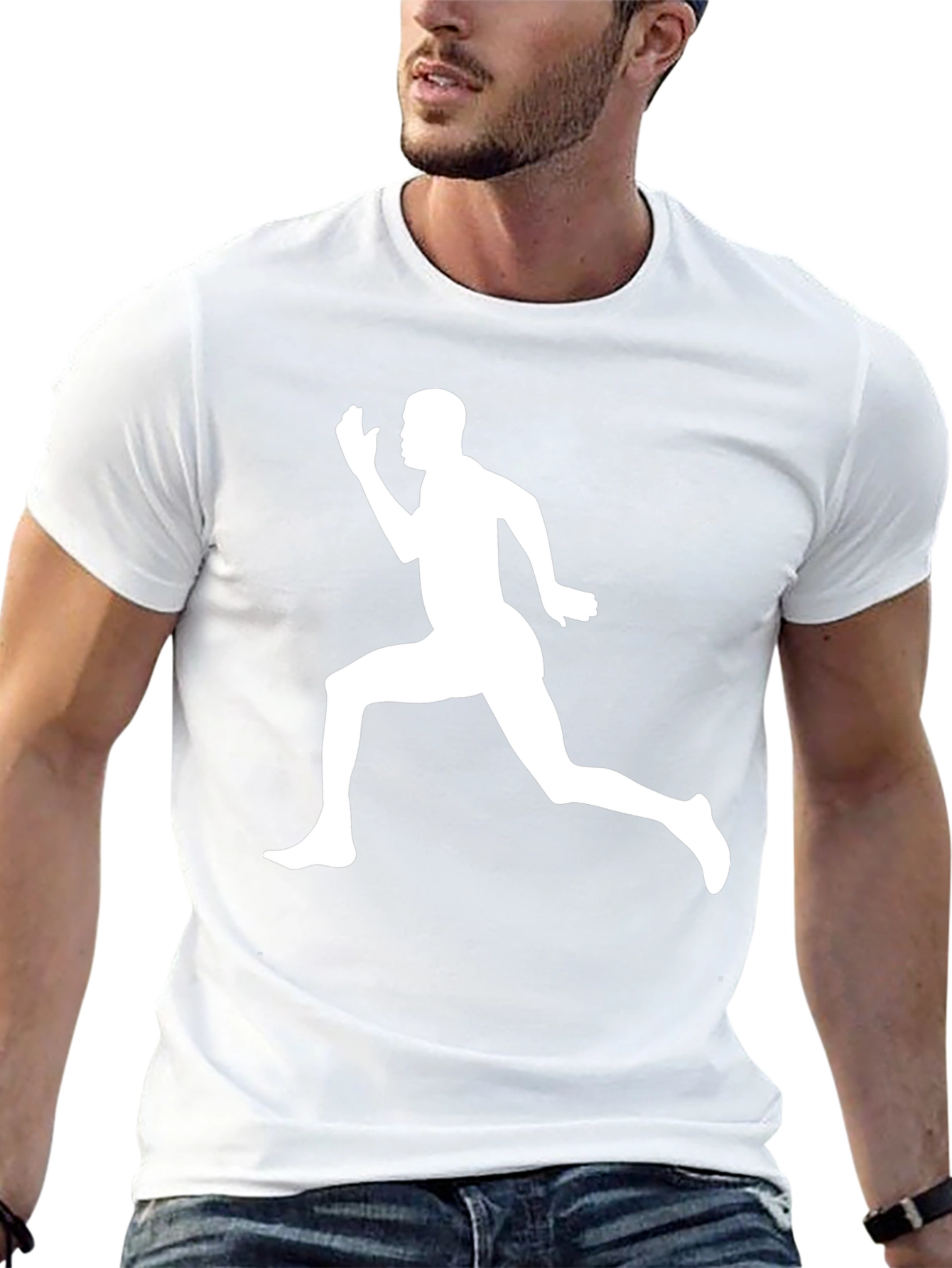 Black Men's Black T-Shirt with Running Man Graphic view 13