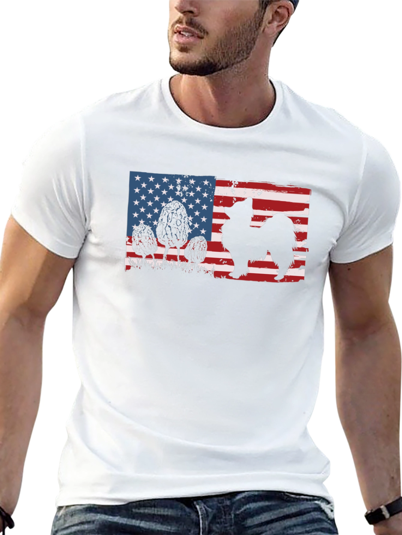 Black American Flag Dog Silhouette T-Shirt view 13