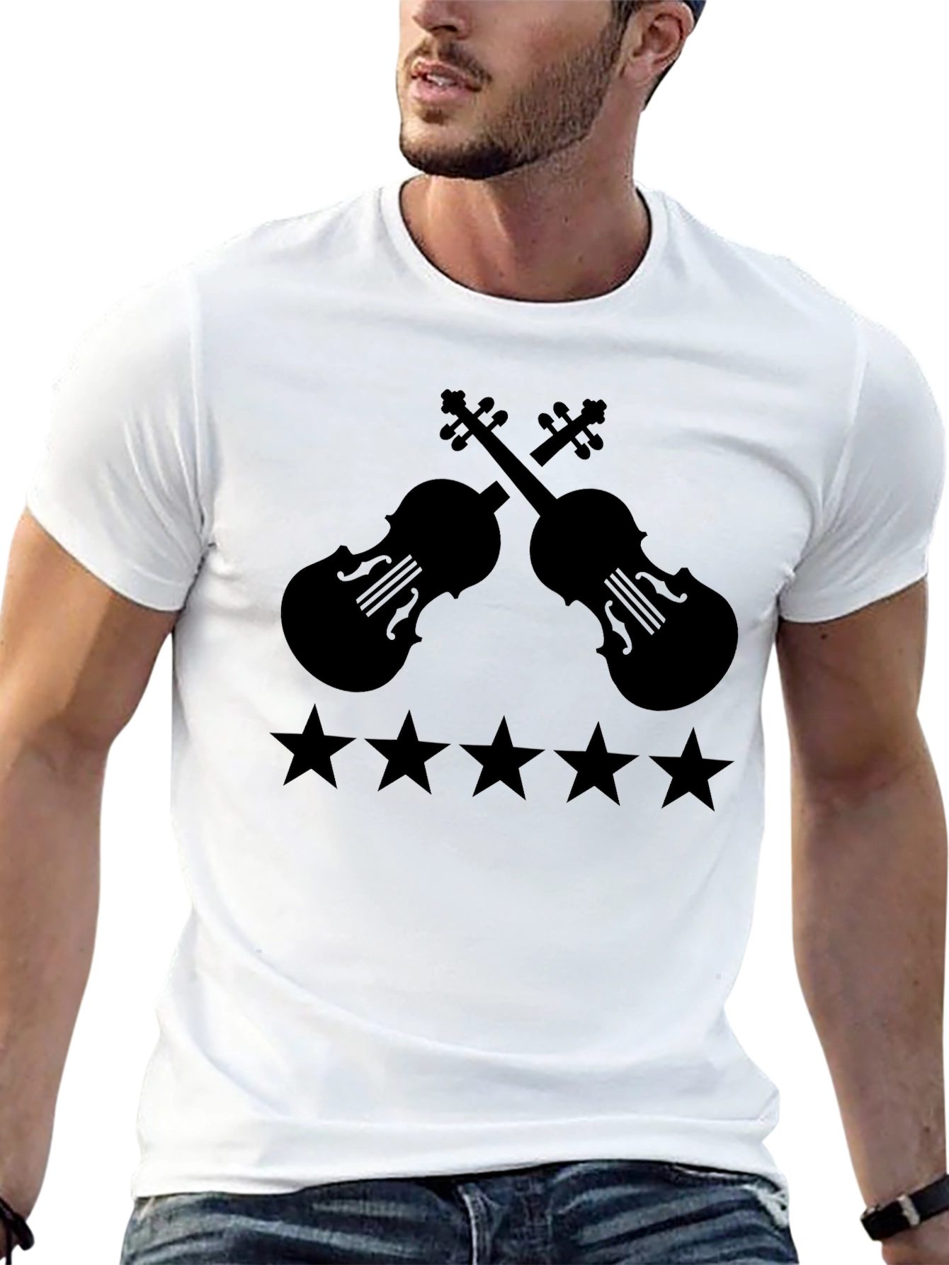 Black Violin & Stars Graphic T-Shirt - Musician Style view 13