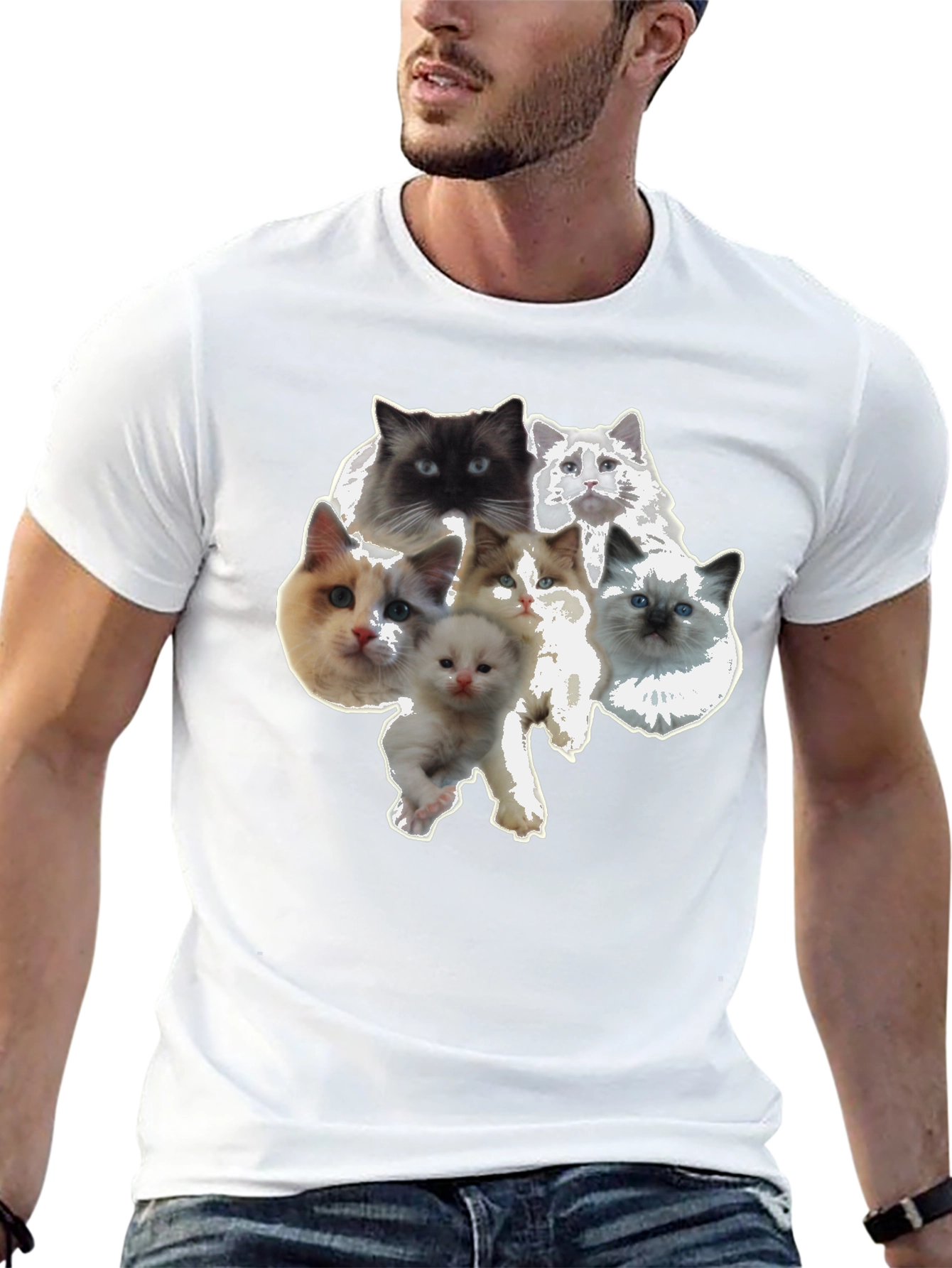 Black Cute Cat Faces Black T-Shirt view 13