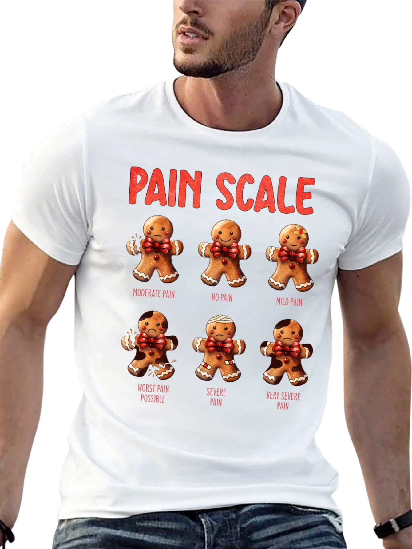 Black Gingerbread Pain Scale Black T-Shirt view 13
