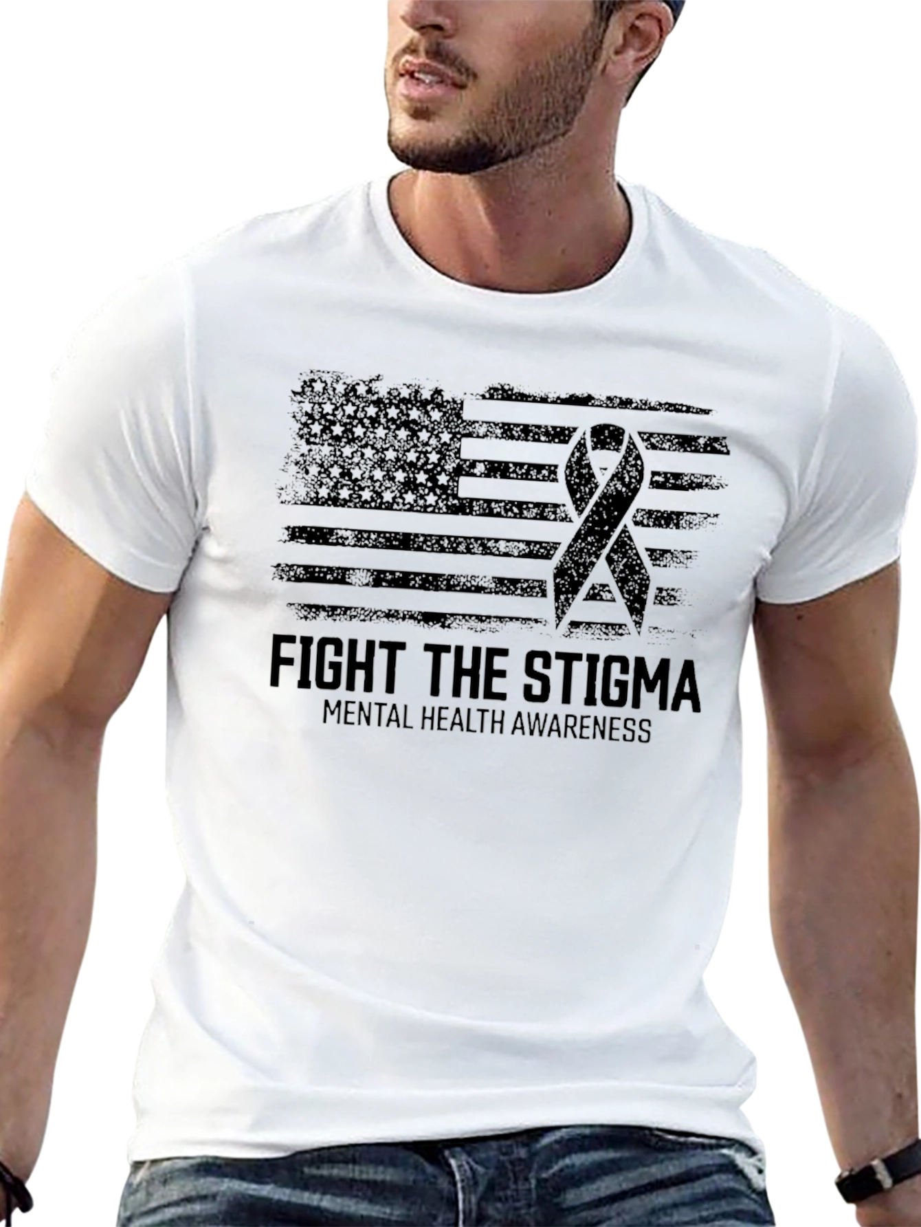 Black Fight the Stigma Mental Health Awareness T-Shirt view 13