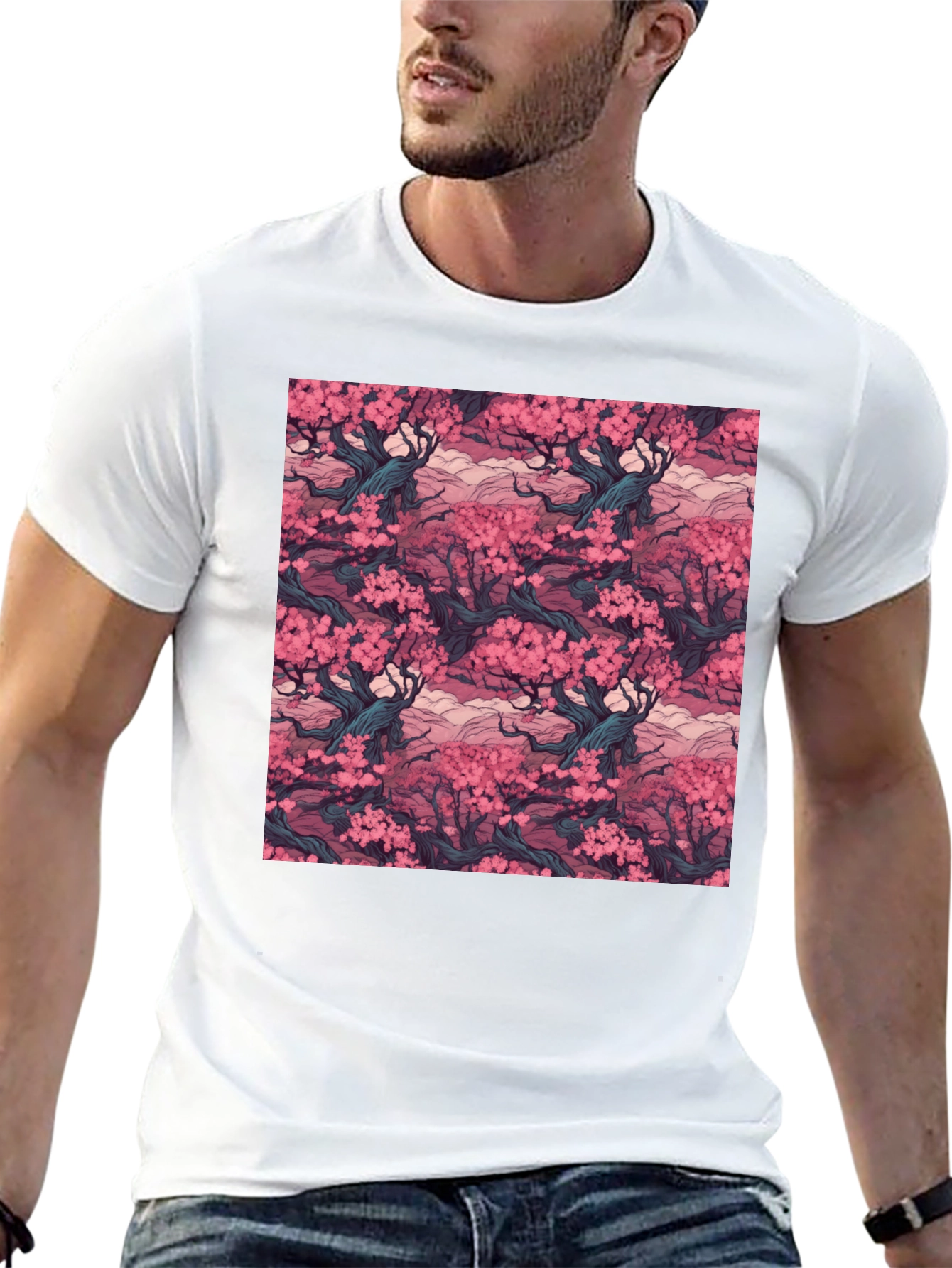 Black Cherry Blossom T-Shirt, Black, Relaxed Fit view 13