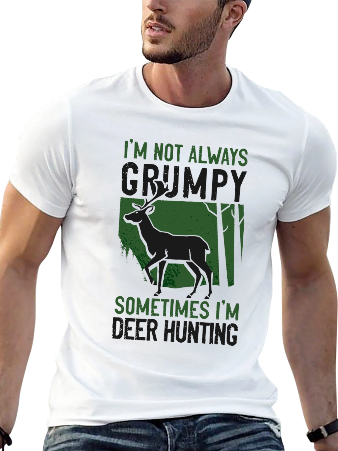 Black Grumpy Deer Hunting T-Shirt: Funny Graphic Tee view 13