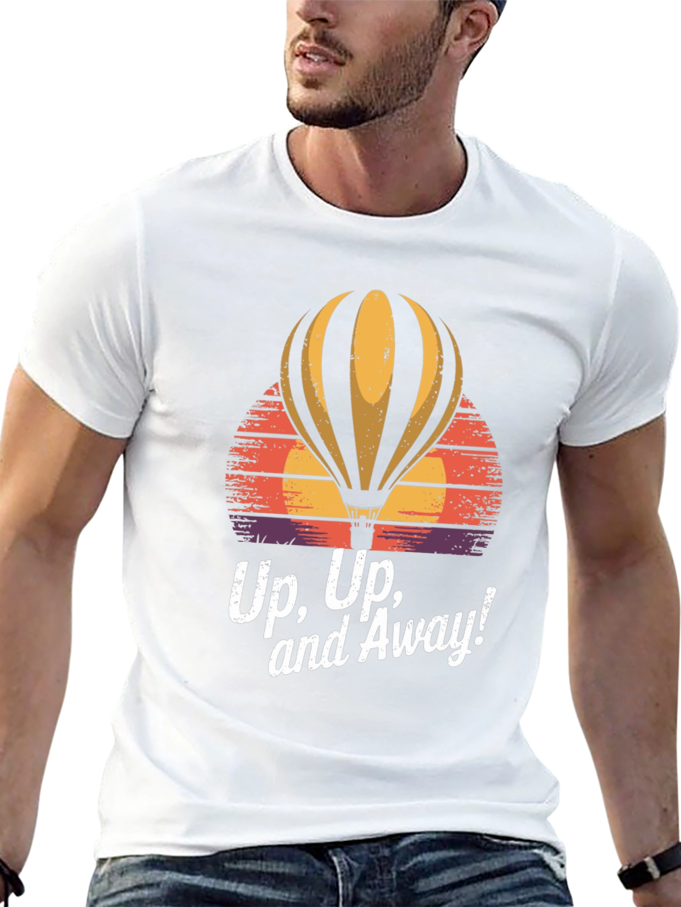 Black Up, Up, and Away! Graphic Tee - Hot Air Balloon Sunset view 13