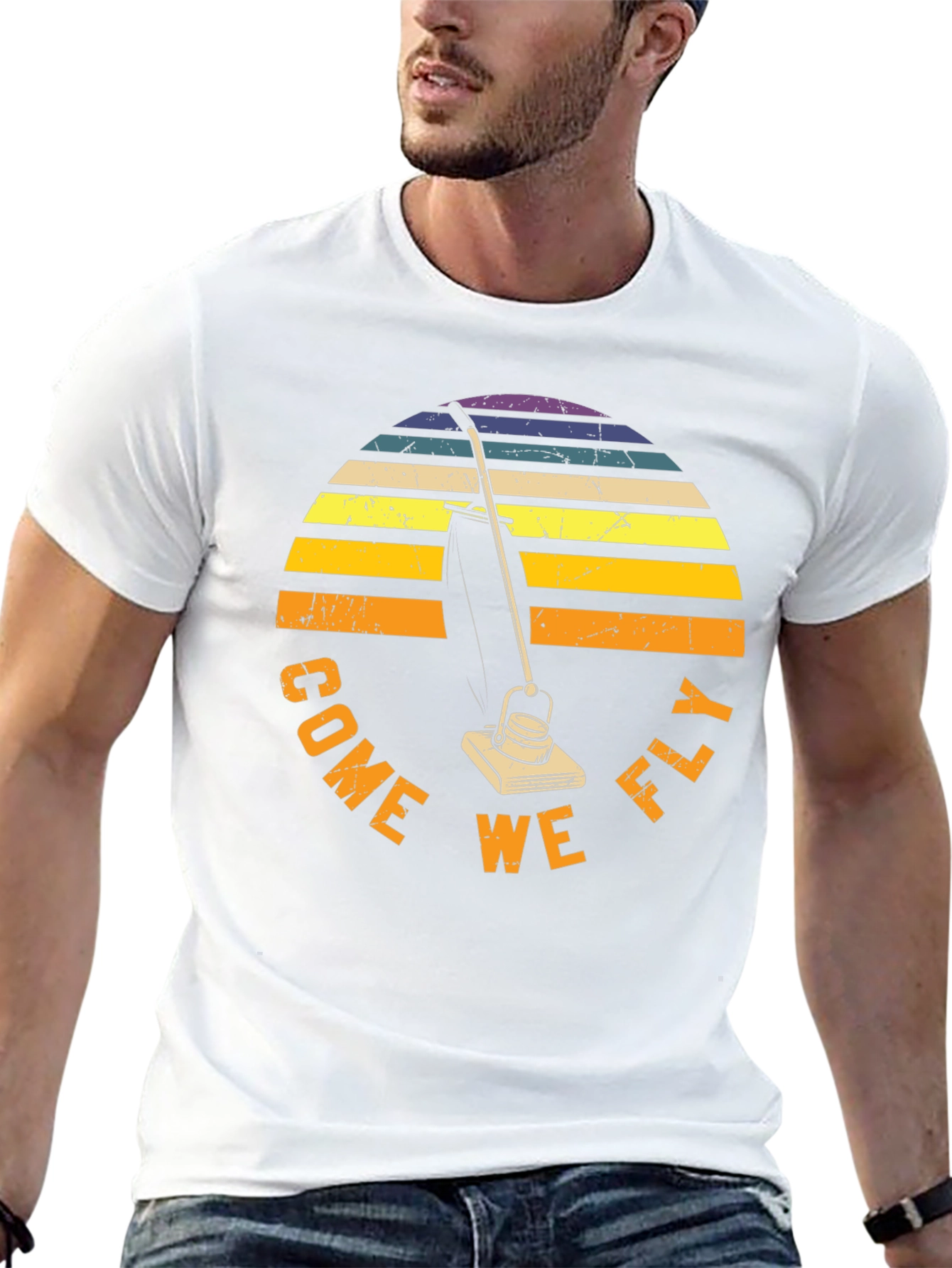 Black Come We Fly Vacuum T-Shirt Retro Sunset Tee view 13