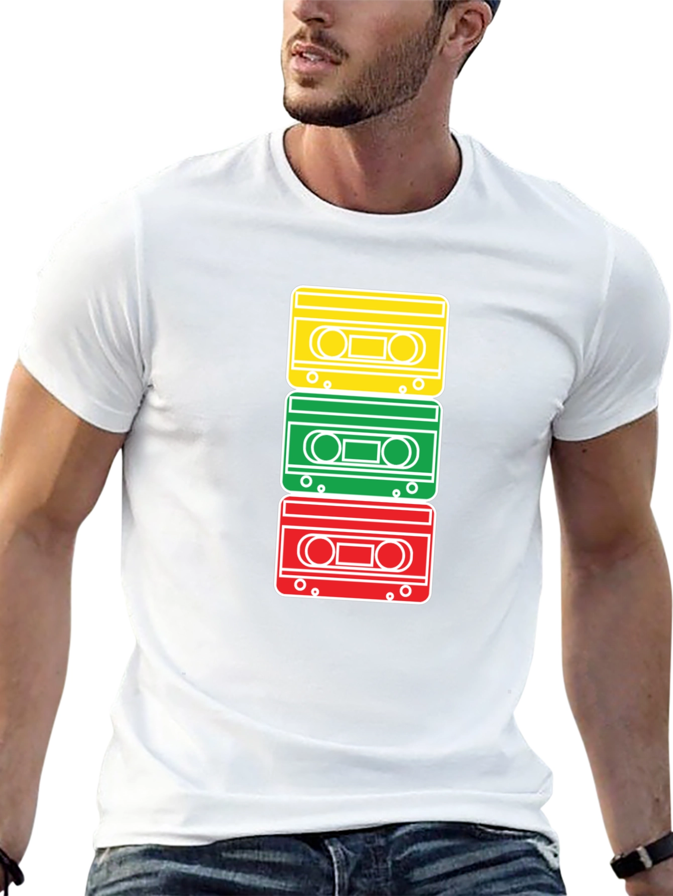 Black Retro Cassette Tape Stack Graphic T-Shirt view 13