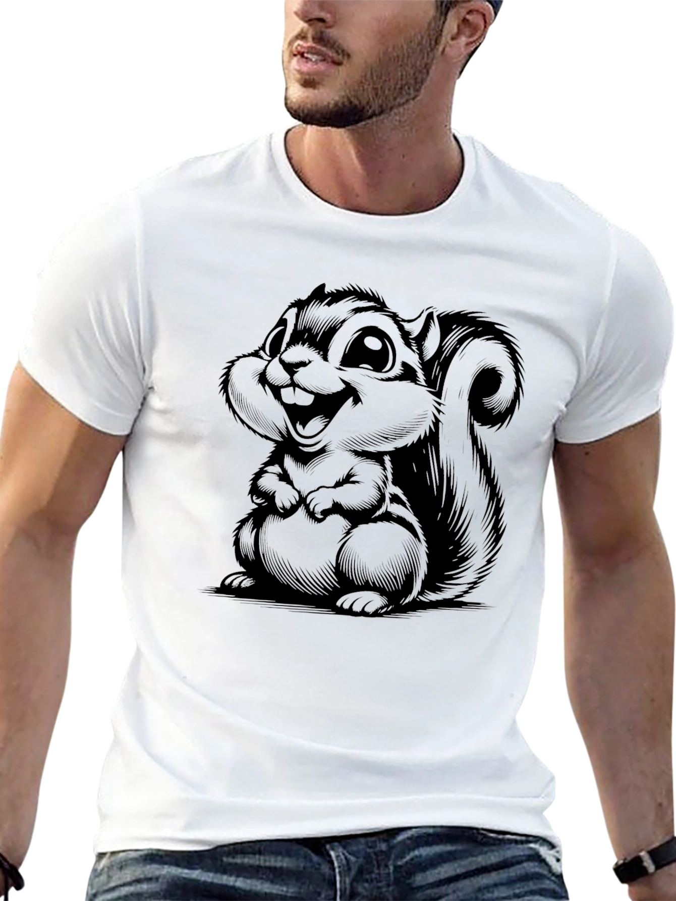 Black Cartoon Squirrel Graphic Tee - Soft Black T-Shirt view 13