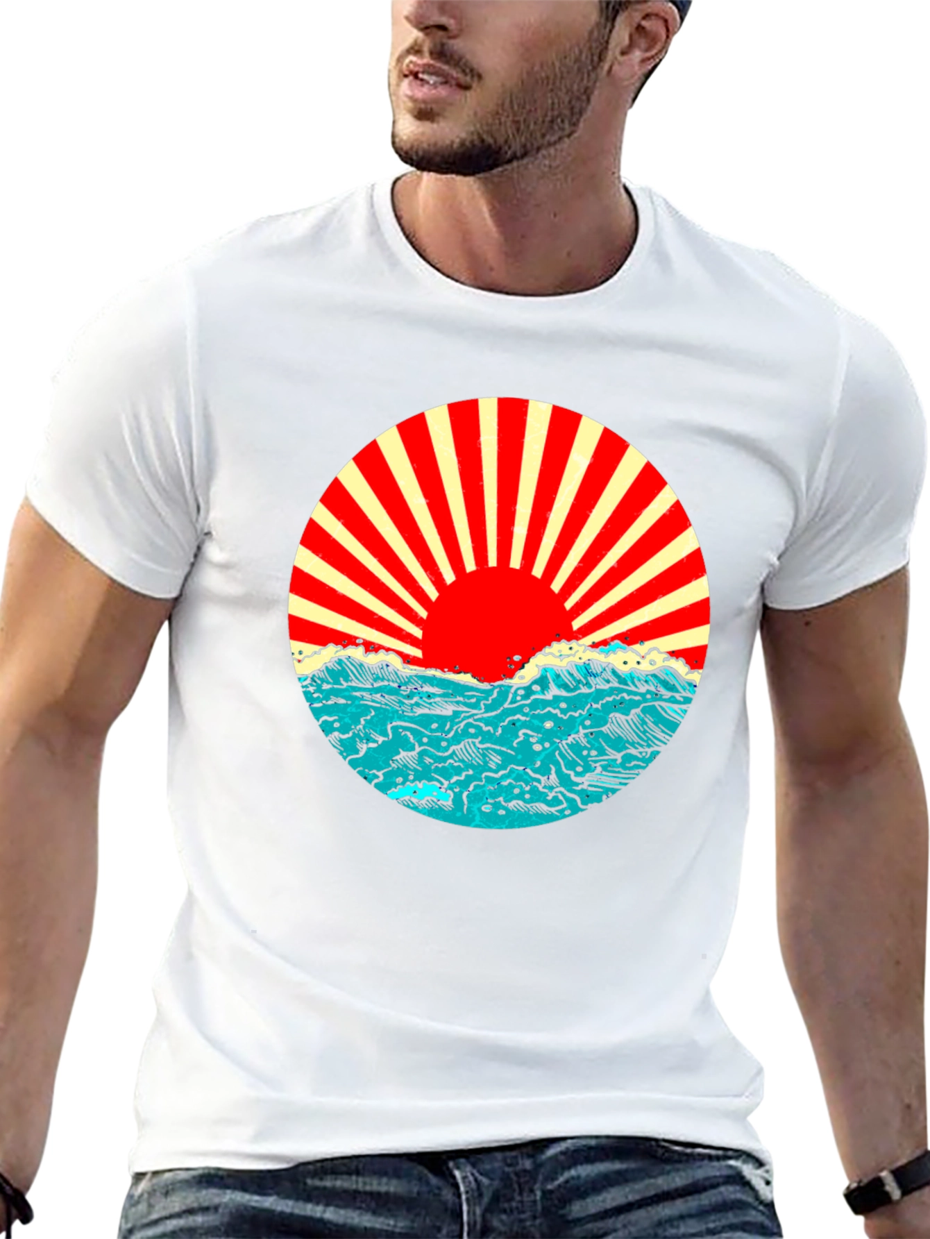 Black Rising Sun Ocean Wave Graphic Tee - Black view 13