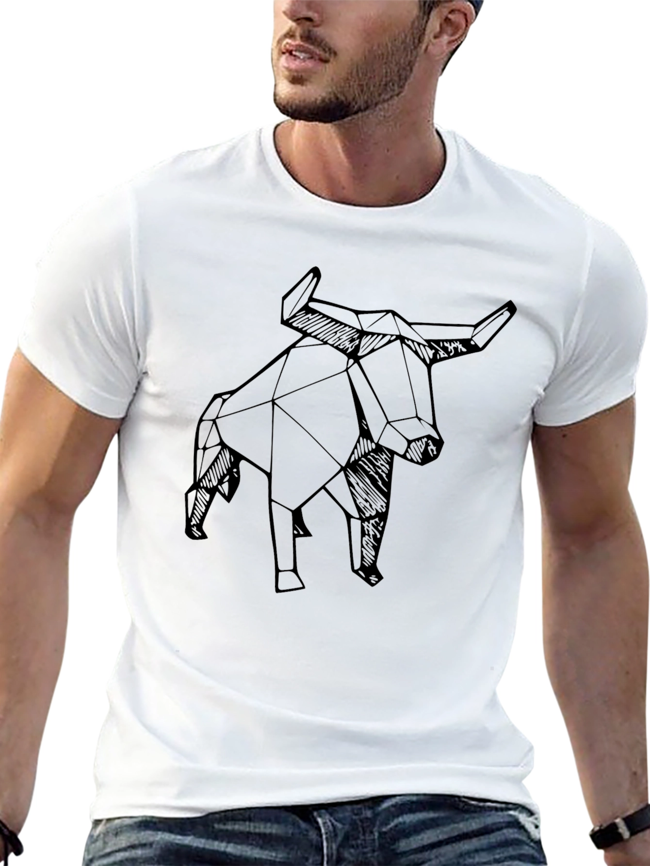 Black Geometric Bull T-Shirt - Modern Design view 13