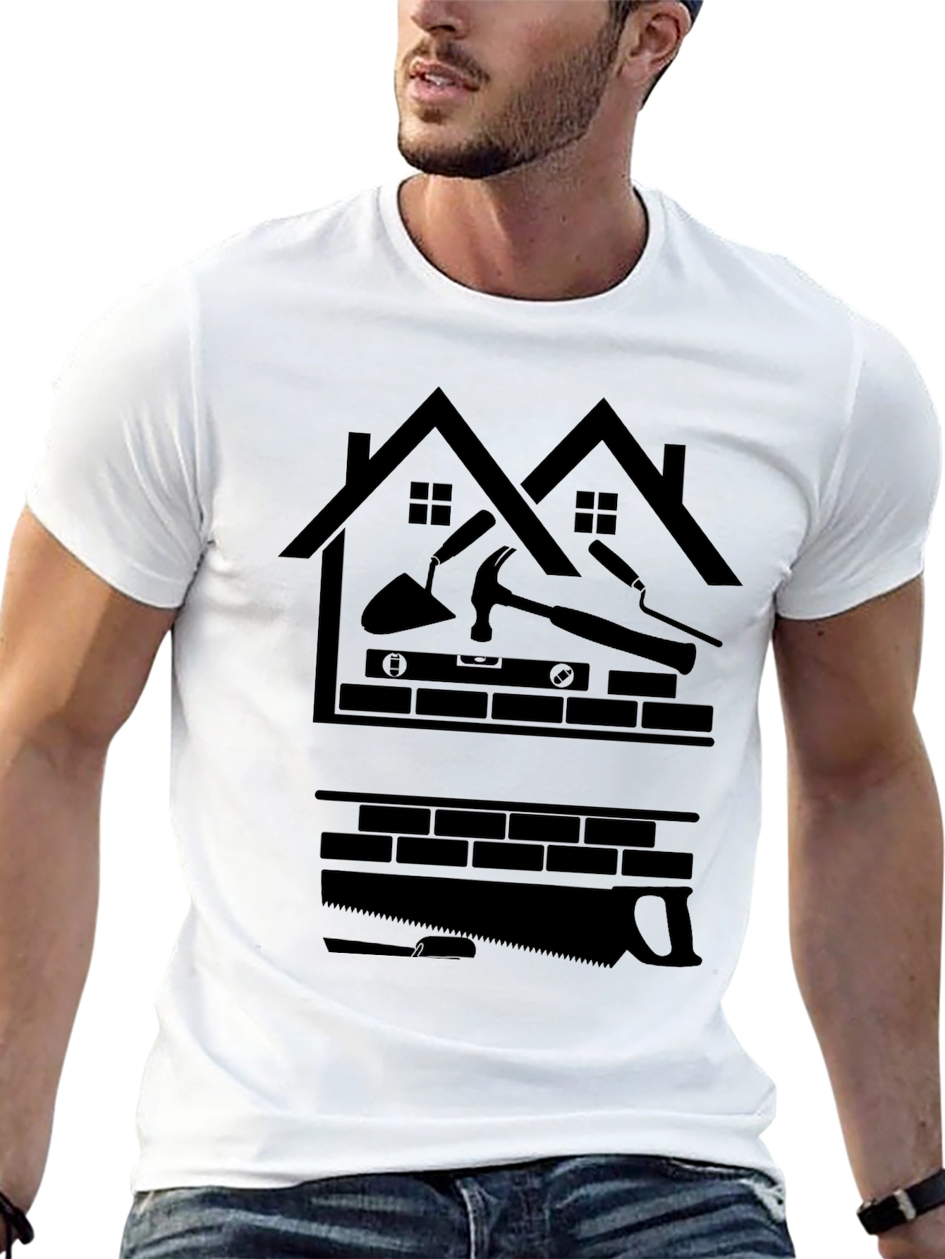 Black Construction Worker Graphic T-Shirt, Black view 13