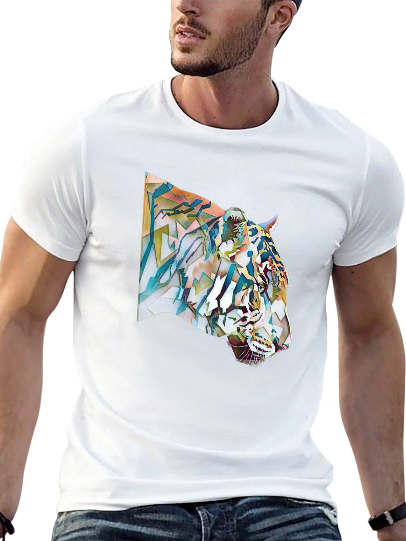 Black Abstract Tiger Graphic Tee - Cool Men's T-Shirt view 13