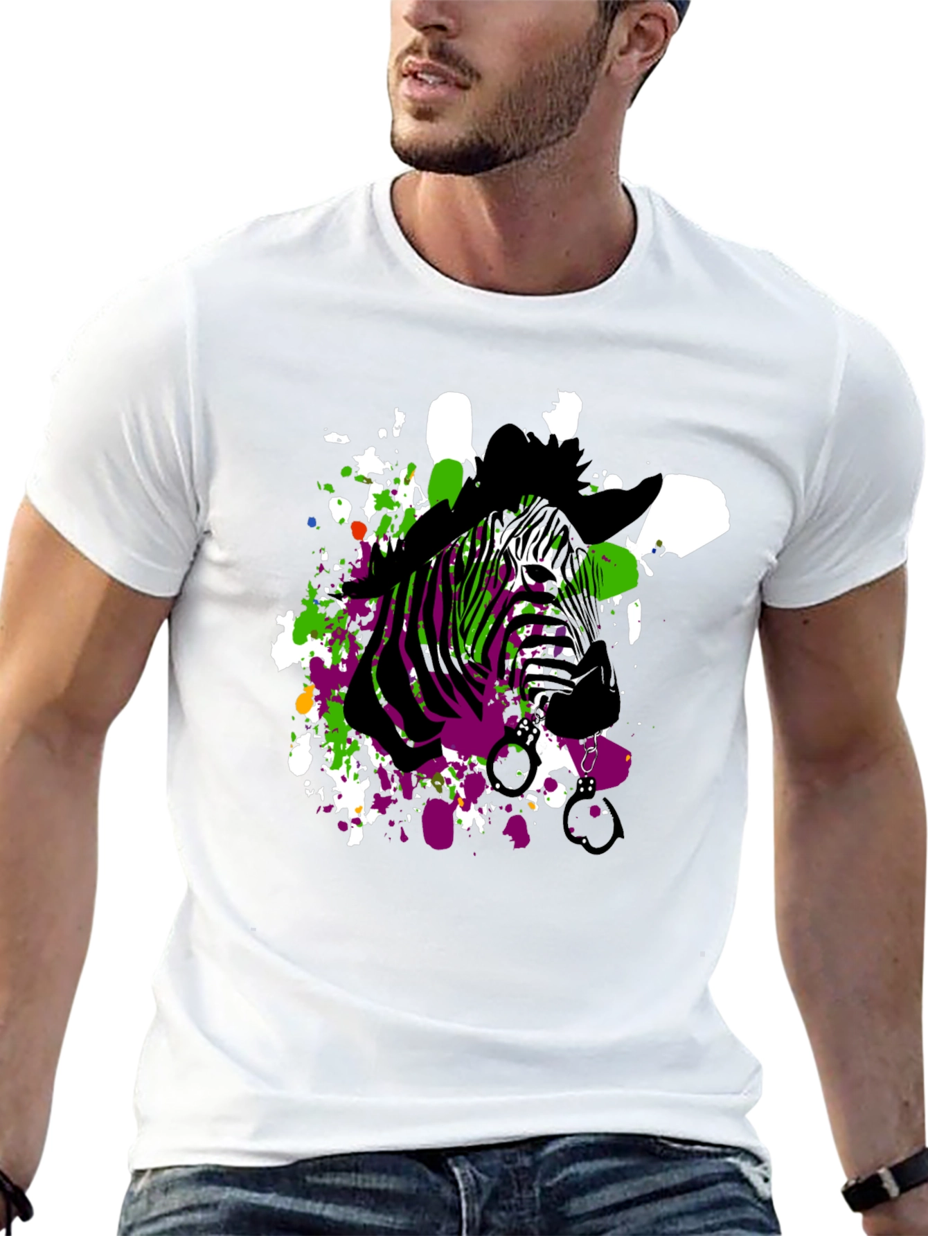 Black Zebra Art Men's Black T-Shirt view 13