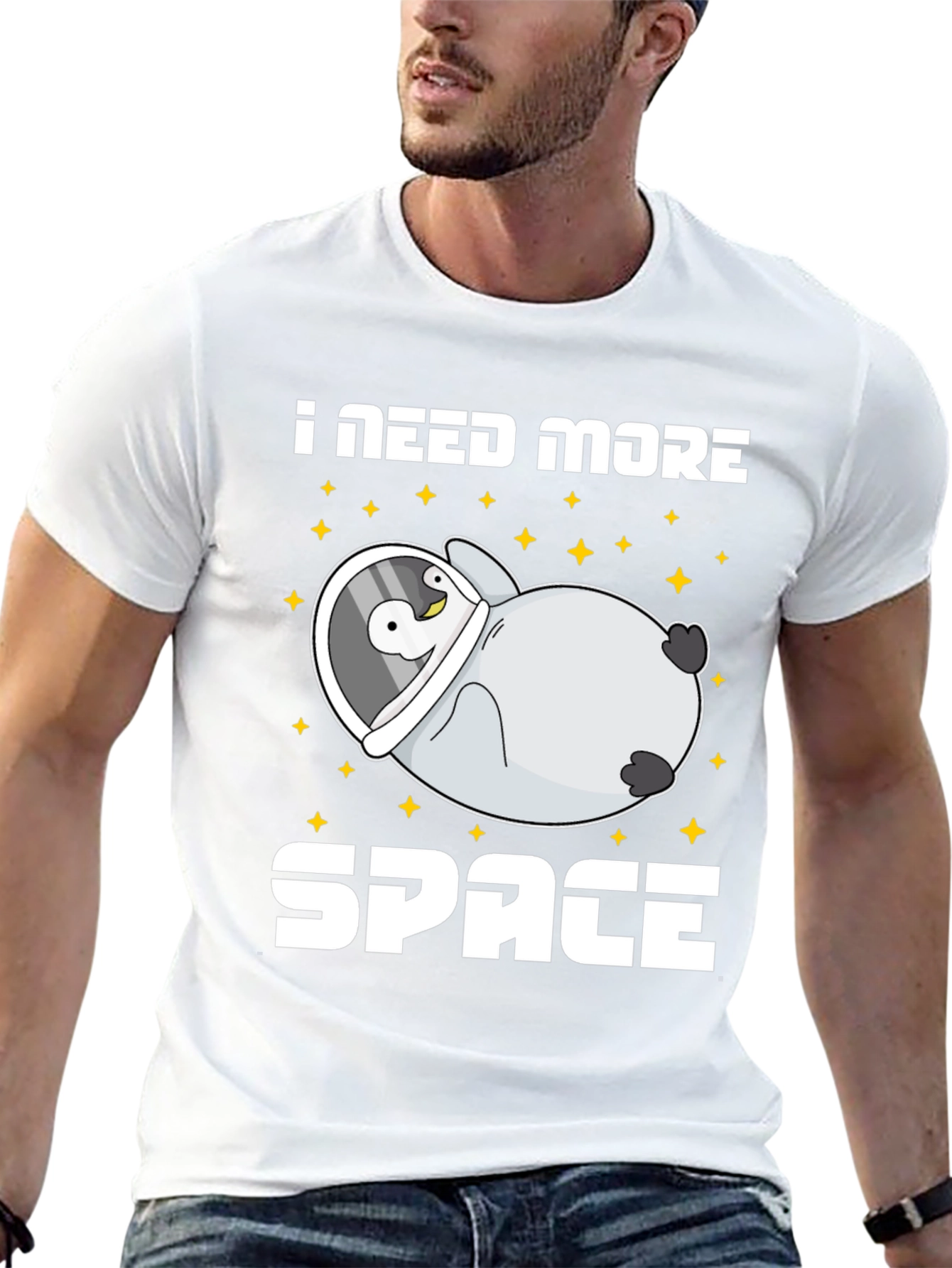 Black I Need More Space Penguin Astronaut T-Shirt view 13