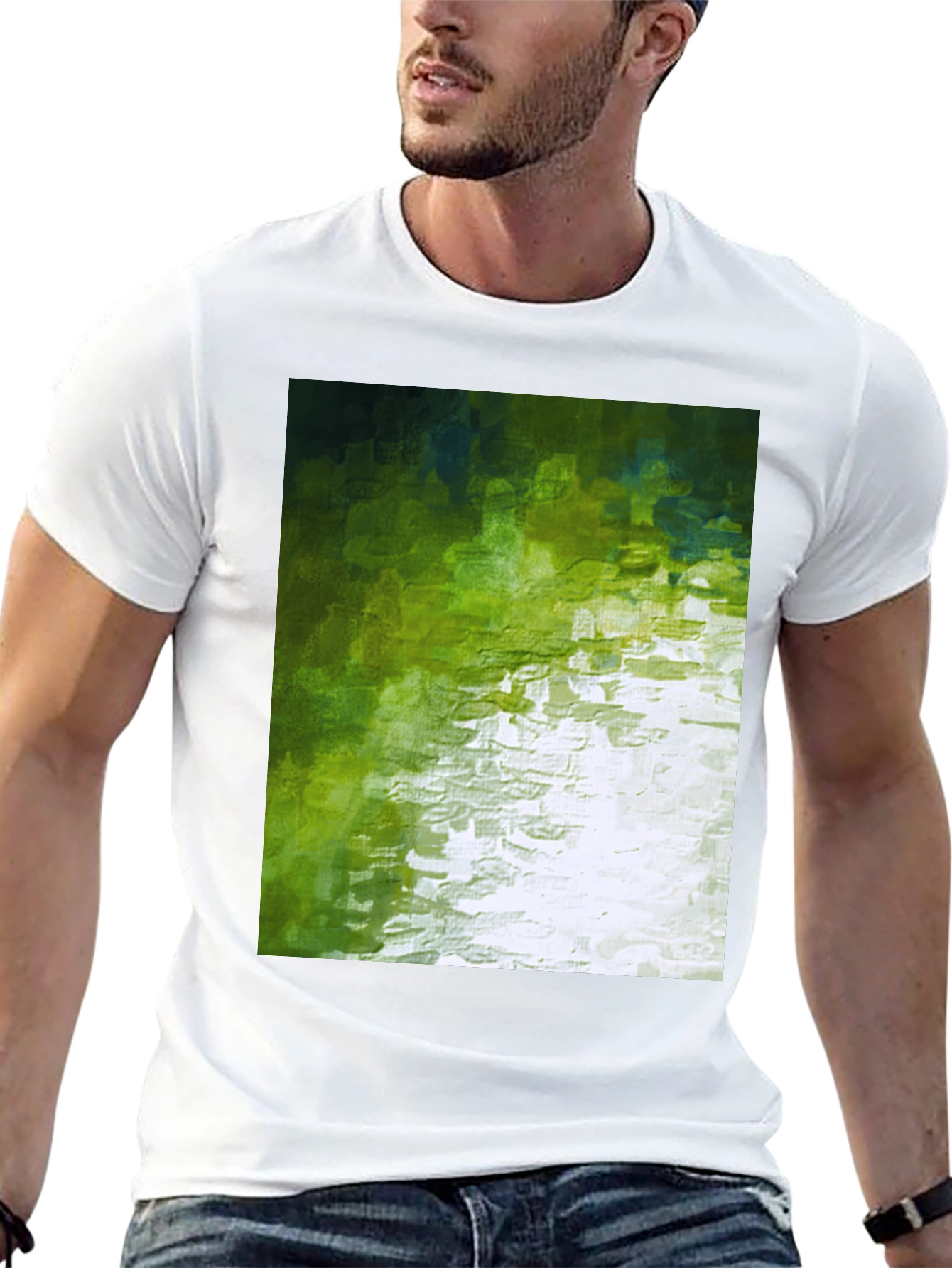 Black Abstract Green Graphic Print Crewneck T-Shirt view 13