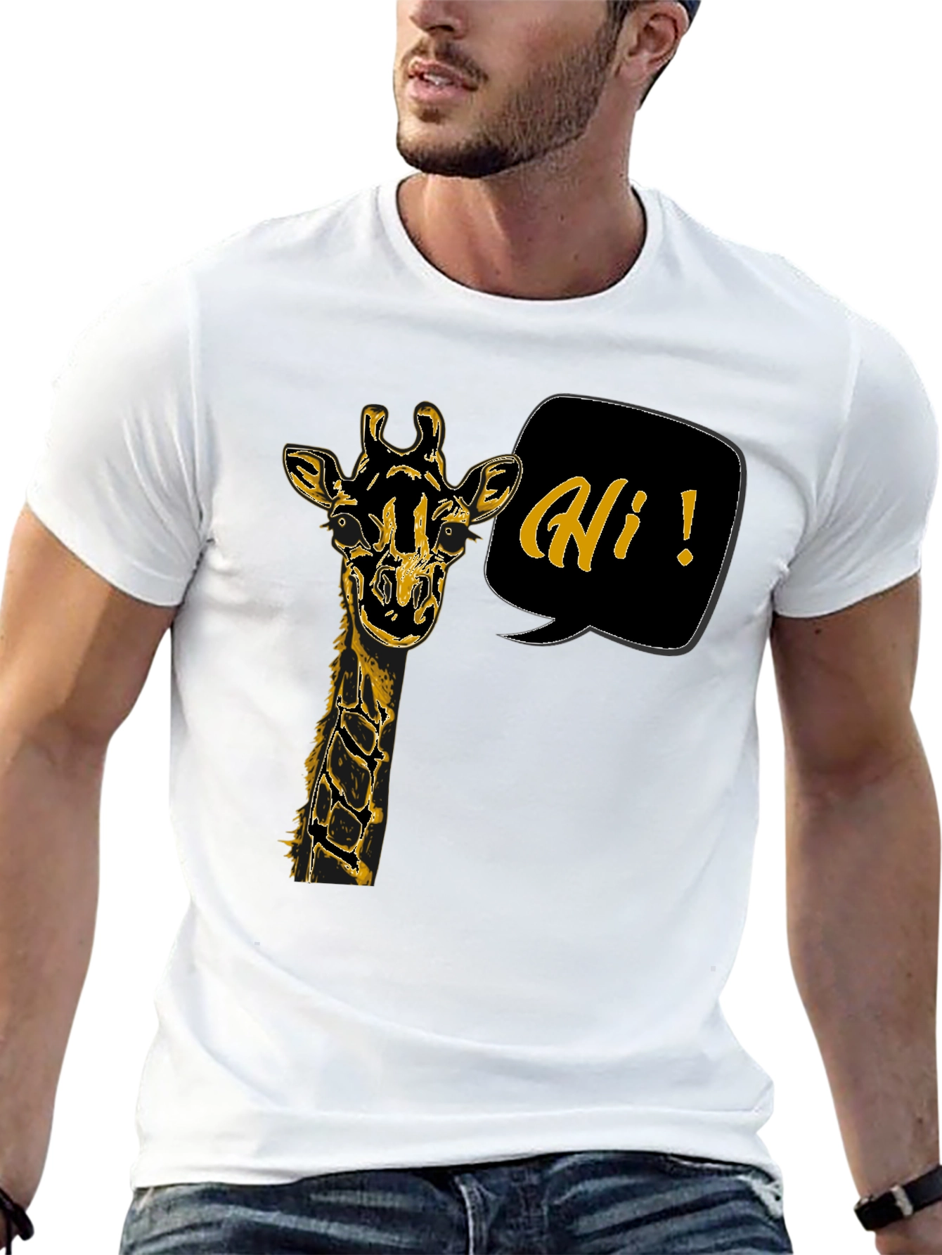 Black Giraffe Hi Graphic Tee - Black Unisex T-Shirt view 13