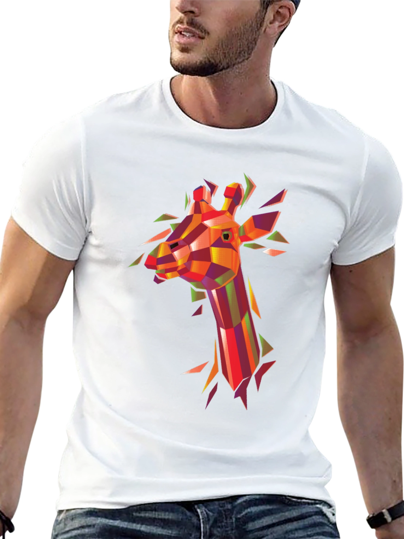 Black Geometric Giraffe Graphic Tee - Modern Art Shirt view 13